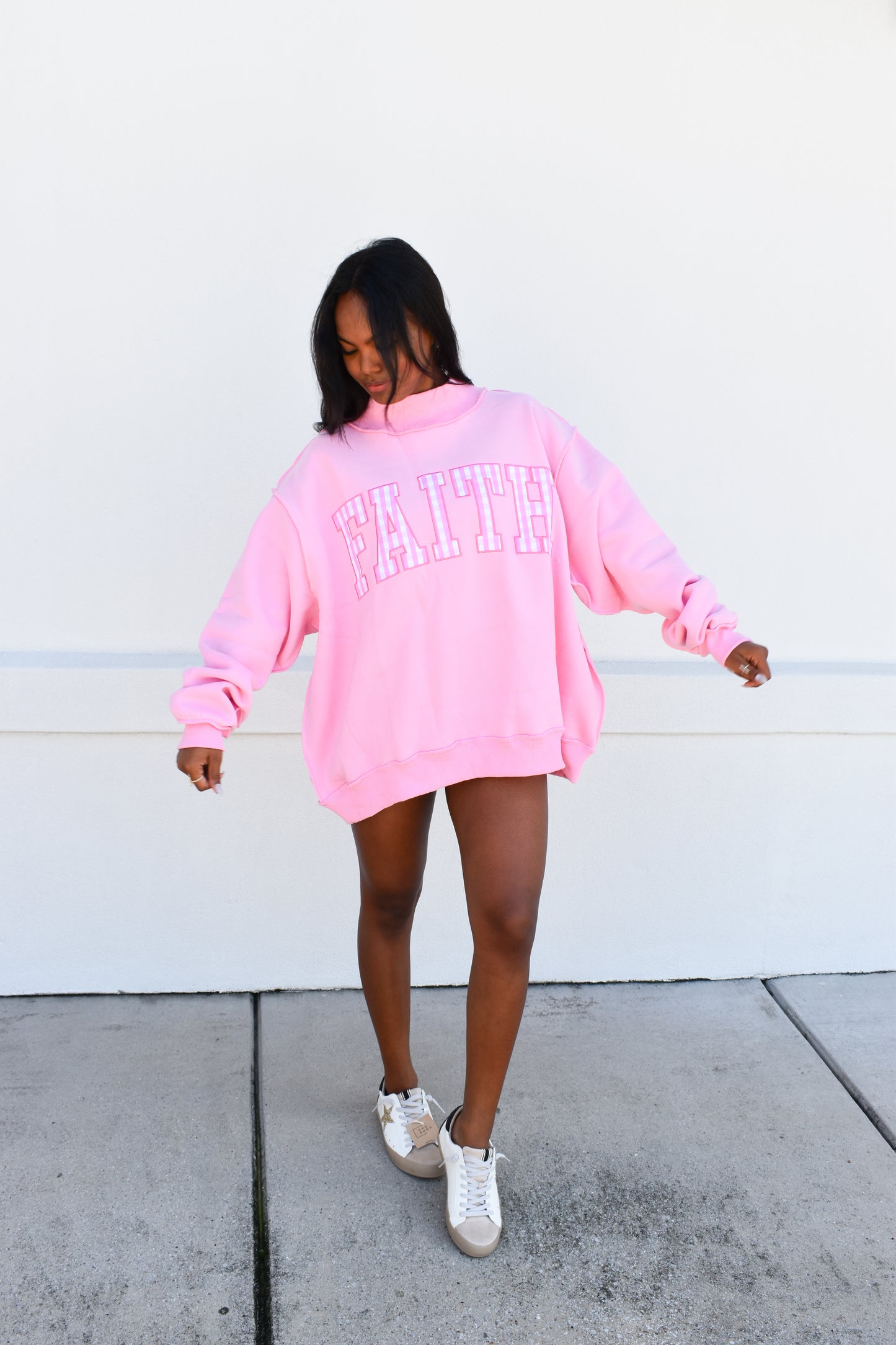 "FAITH" Embroidered Mock Neck