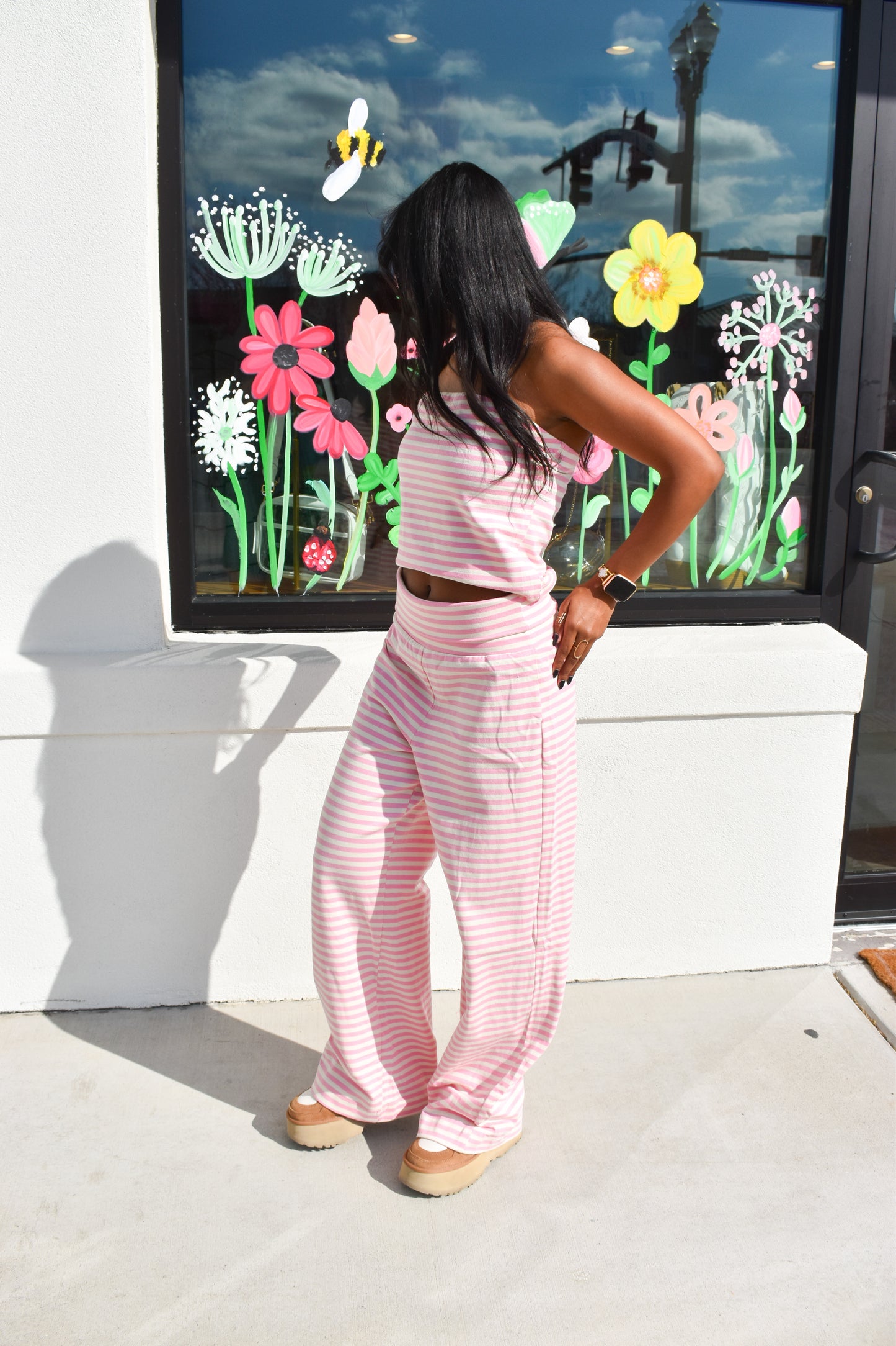 Pink Love Stripe Fold Over Pants