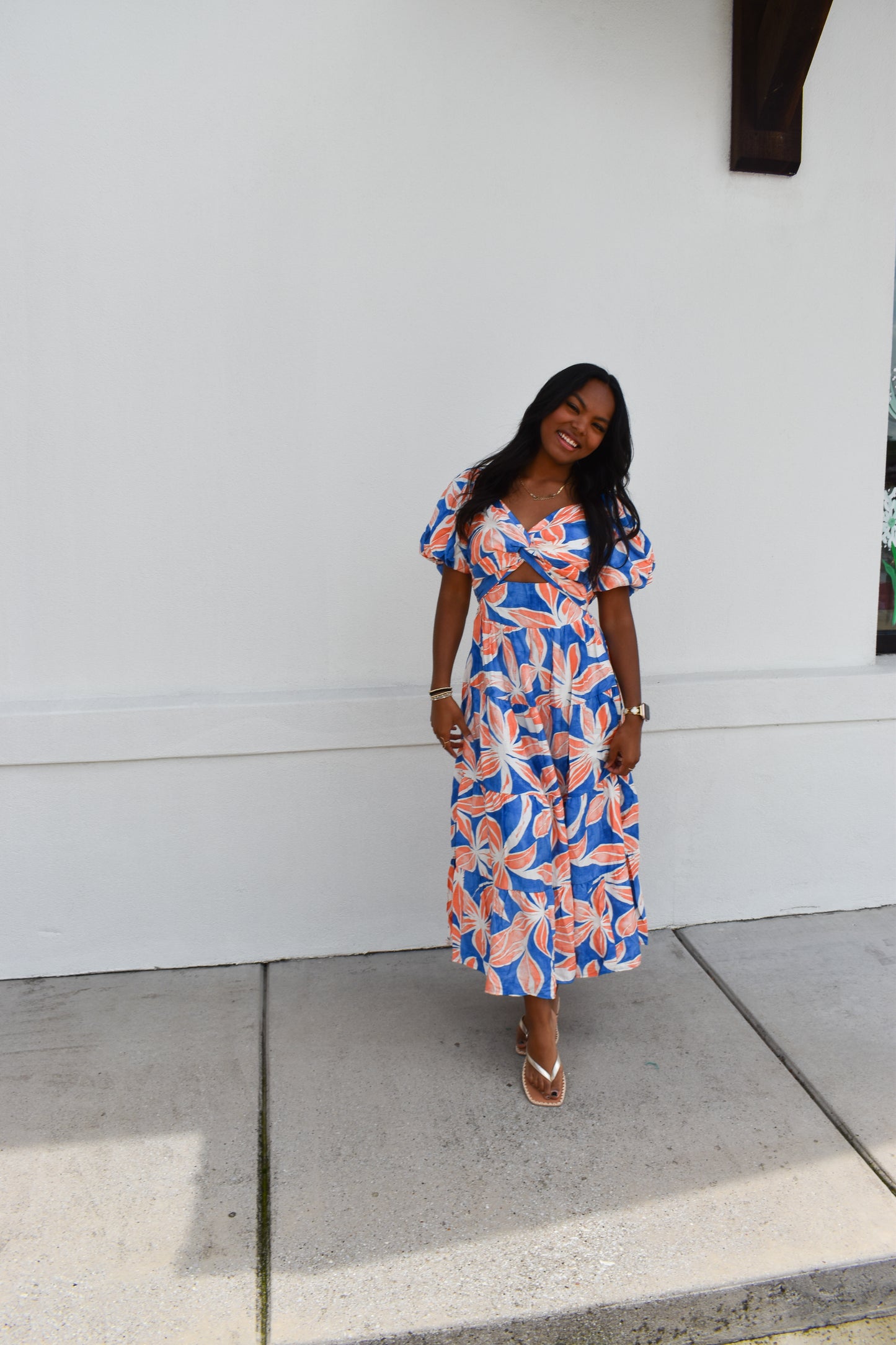 Blue/Orange Floral Maxi Dress