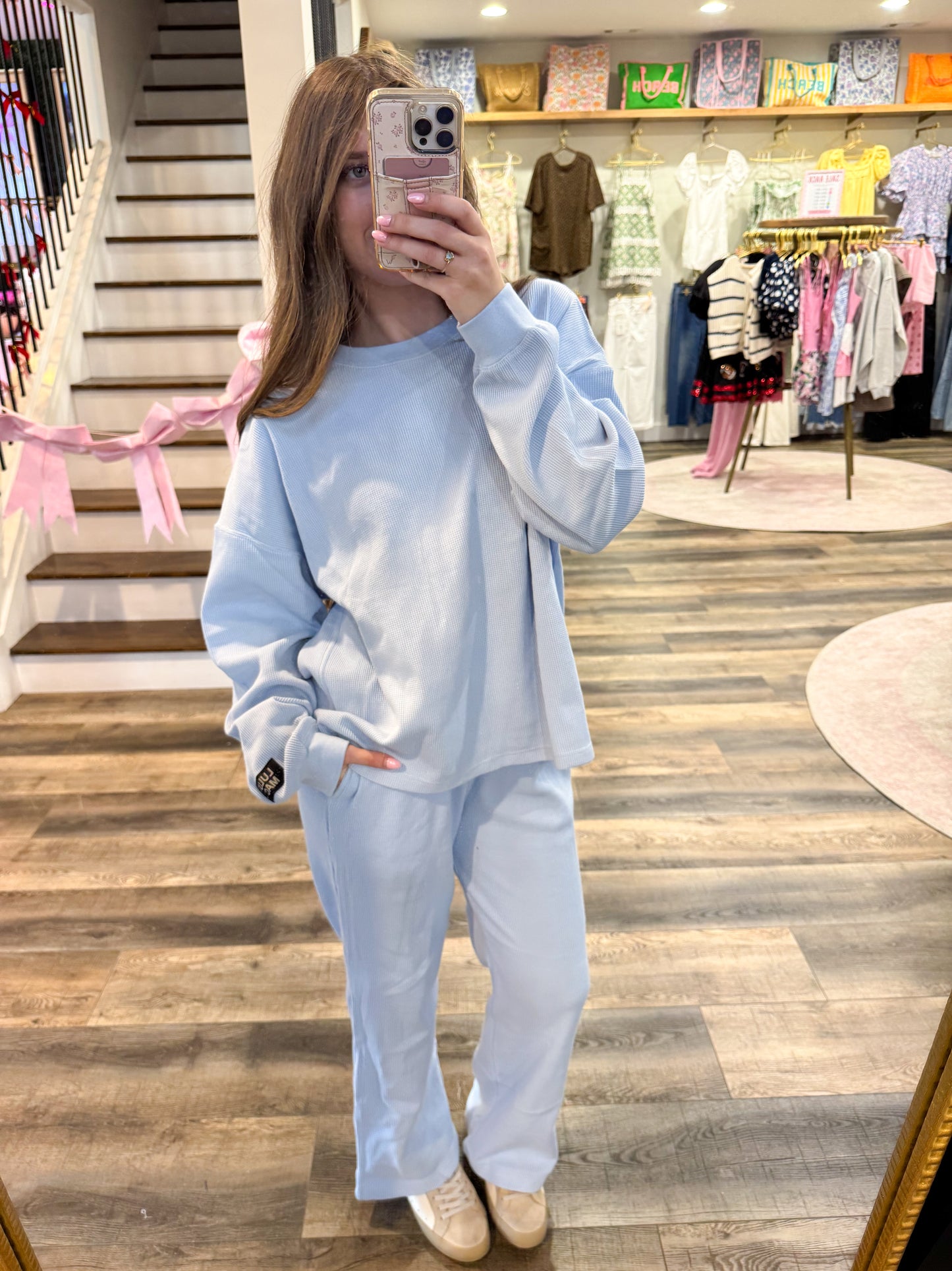 Lulu Mac Waffle Long Sleeve: Light Blue