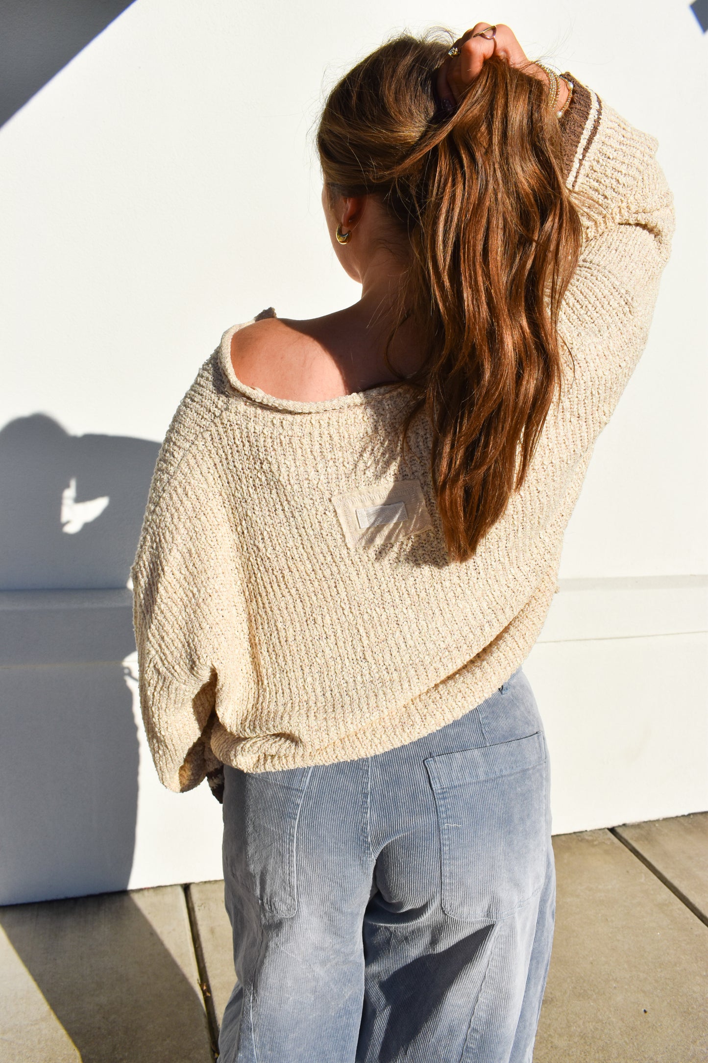 Stripe Patch Long Sleeve Sweater