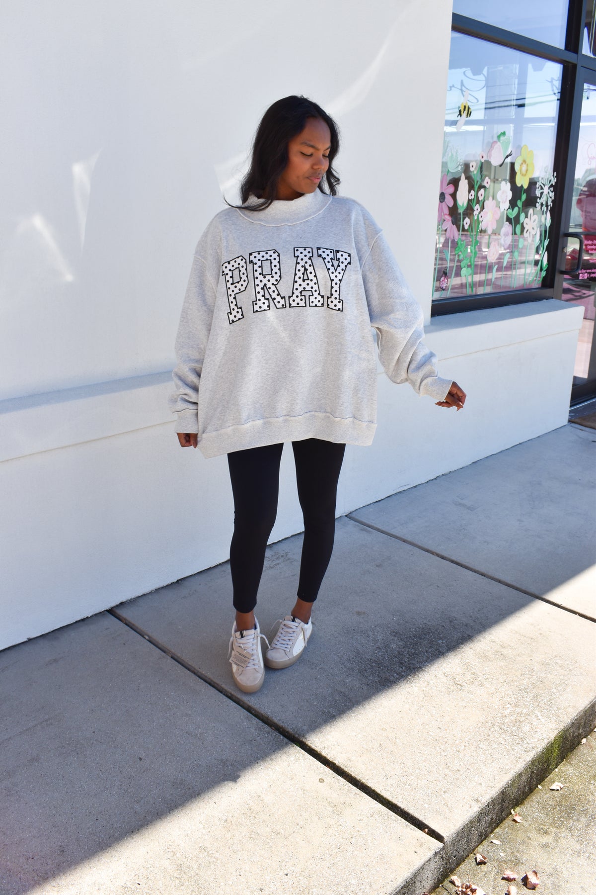 Embroidered "PRAY" Polka Dot Mockneck
