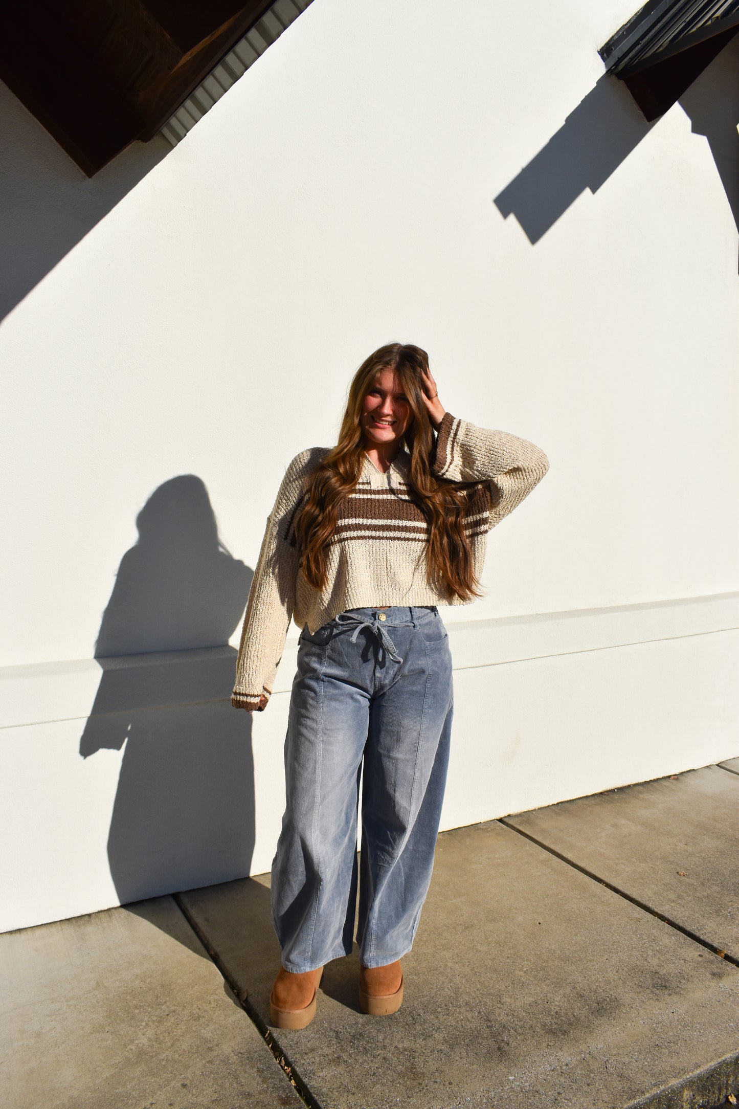 Stripe Patch Long Sleeve Sweater