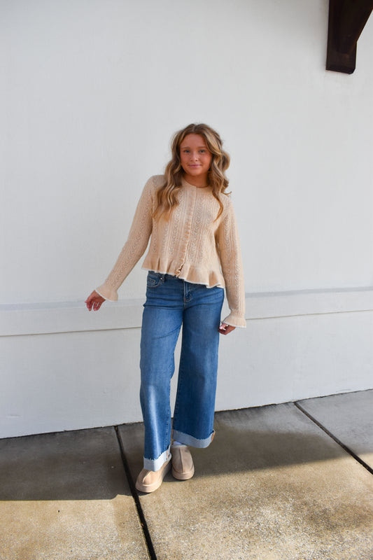 Heart Button Down Ruffle Cardigan