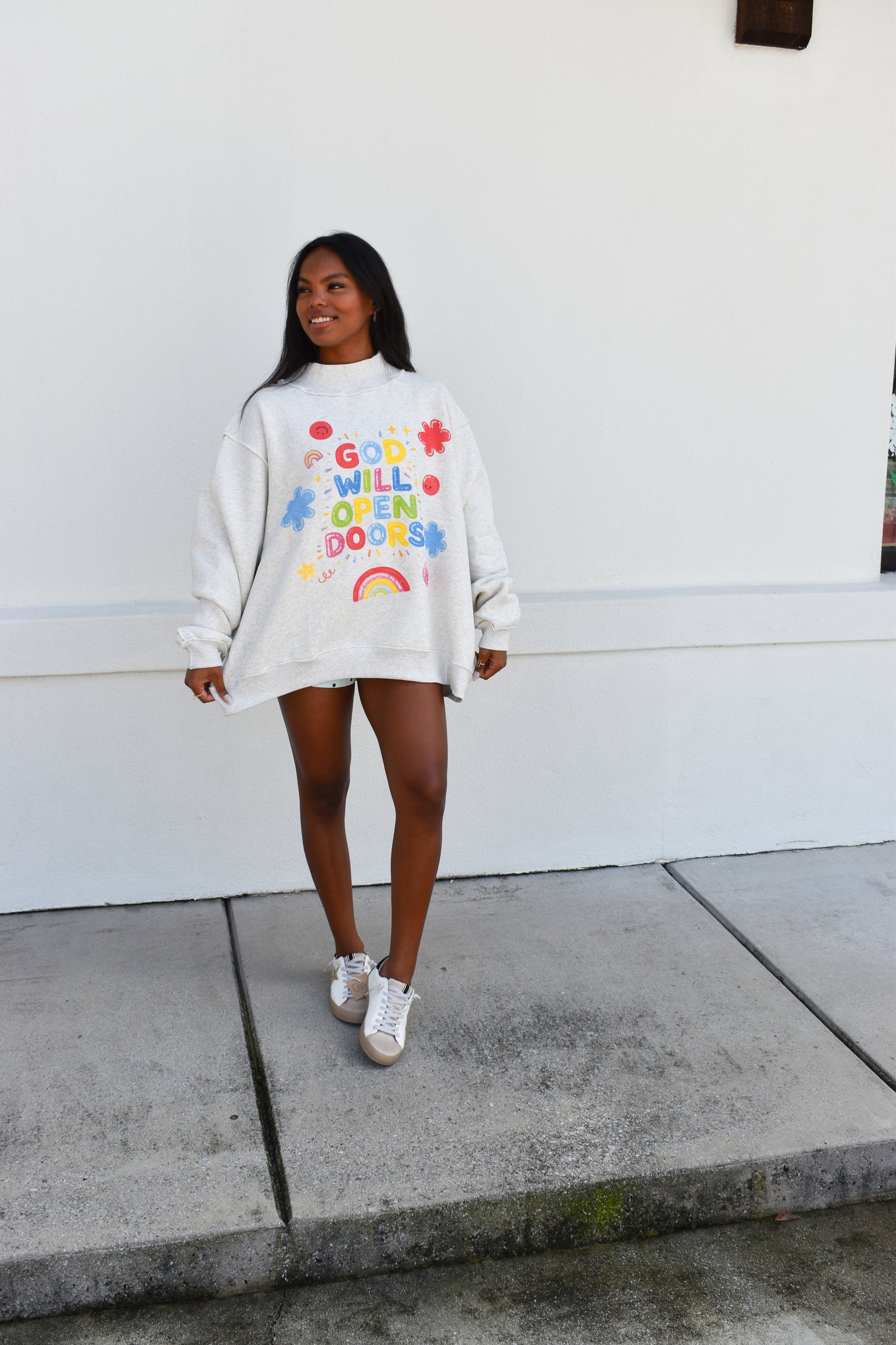 'OPEN DOORS' GRAPHIC Reversible Mockneck