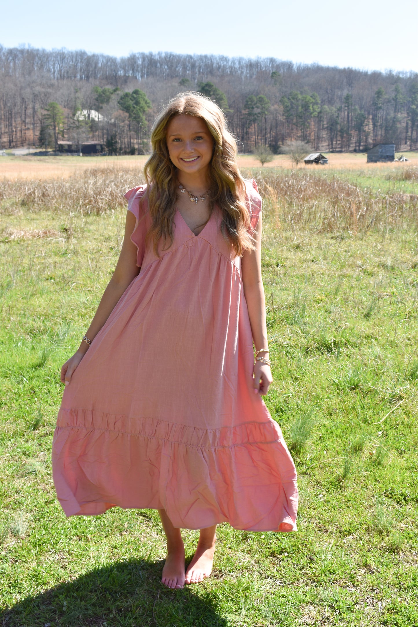 Blush Ruffle Midi Dress