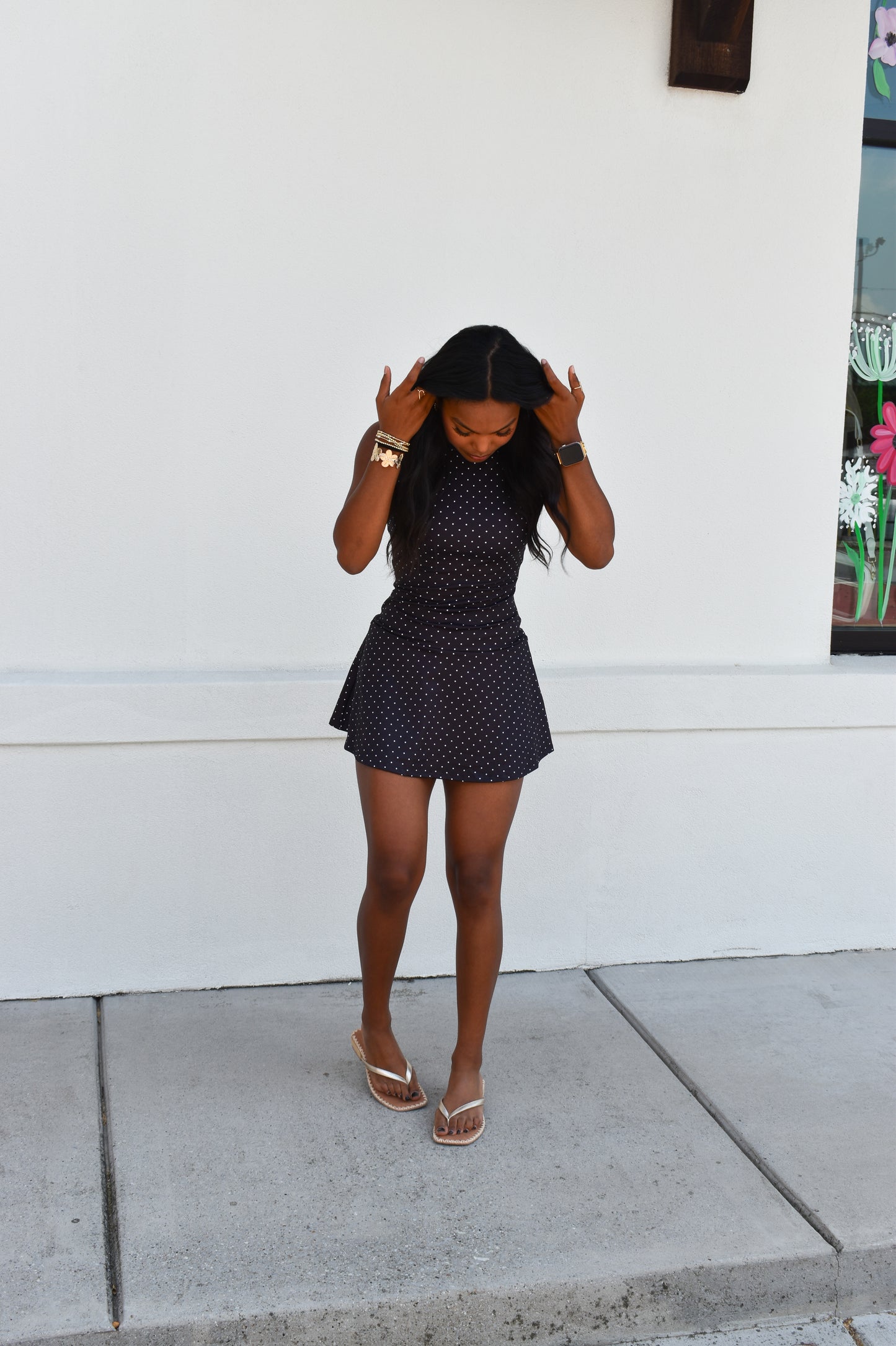 Polka Dot Print A-Line Mini Dress with Drop Waist