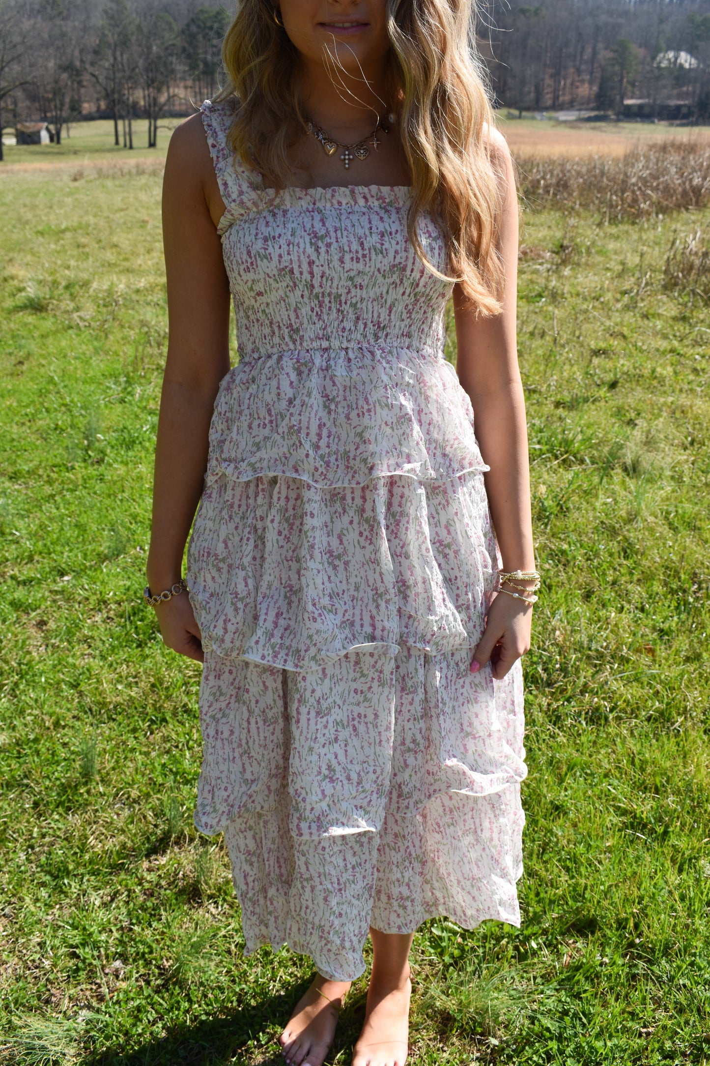 Garden Whirl Tier Midi Dress