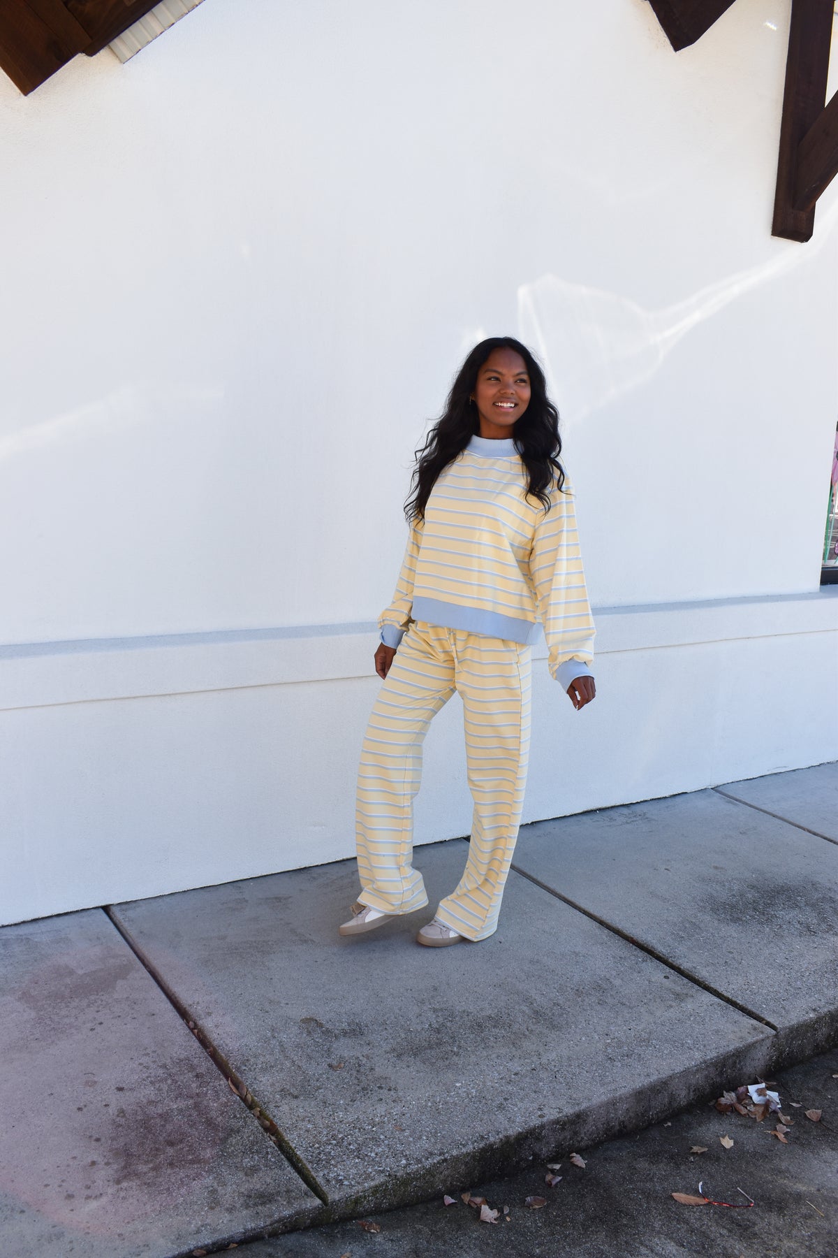 Striped Mockneck: Baby Blue/Lemon