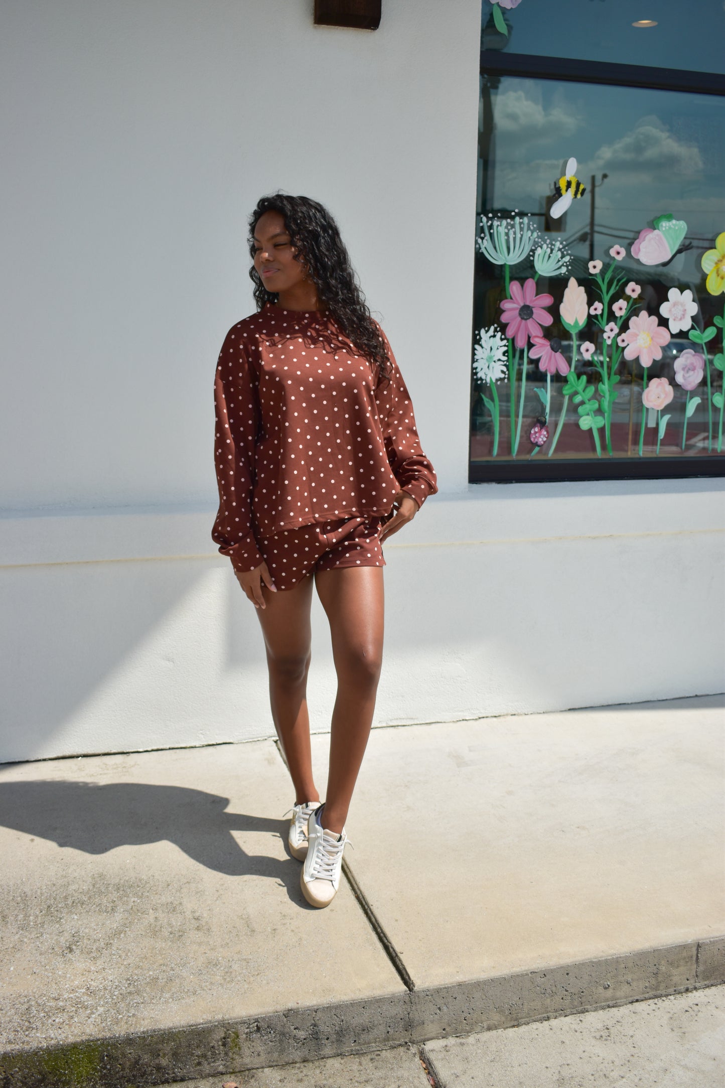 Chocolate Polka Dot Print Lounge Sweatshirt