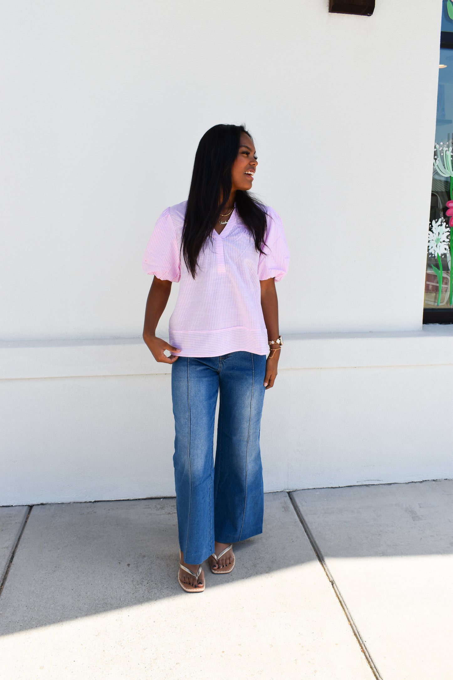 Stretchy Pintuck Denim Pants