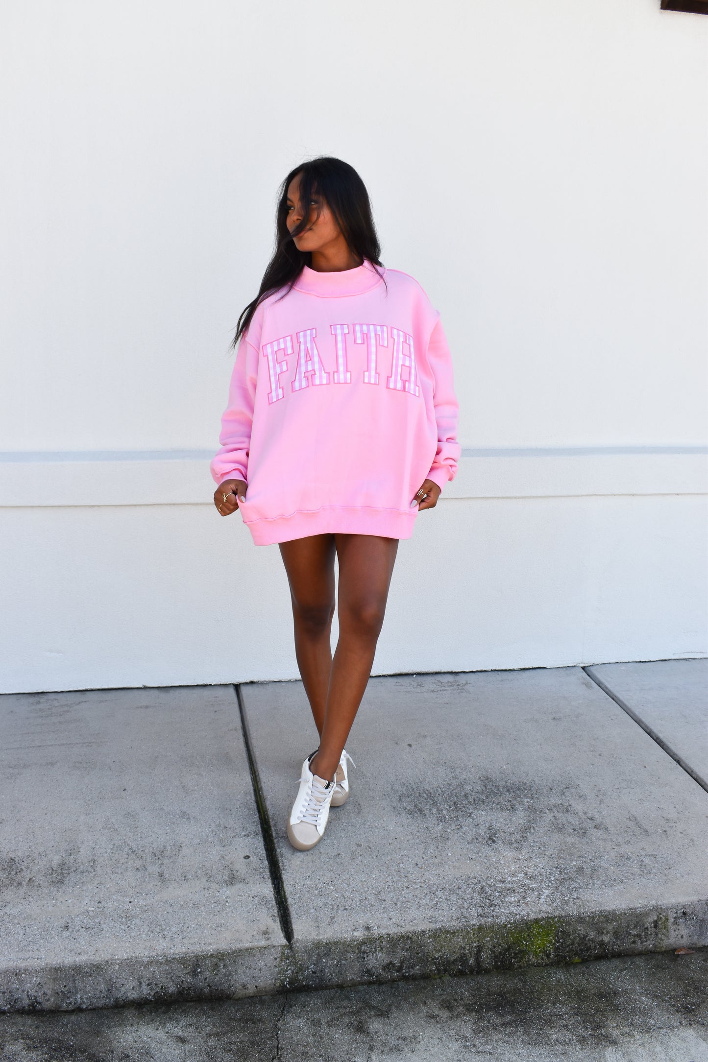 "FAITH" Embroidered Mock Neck