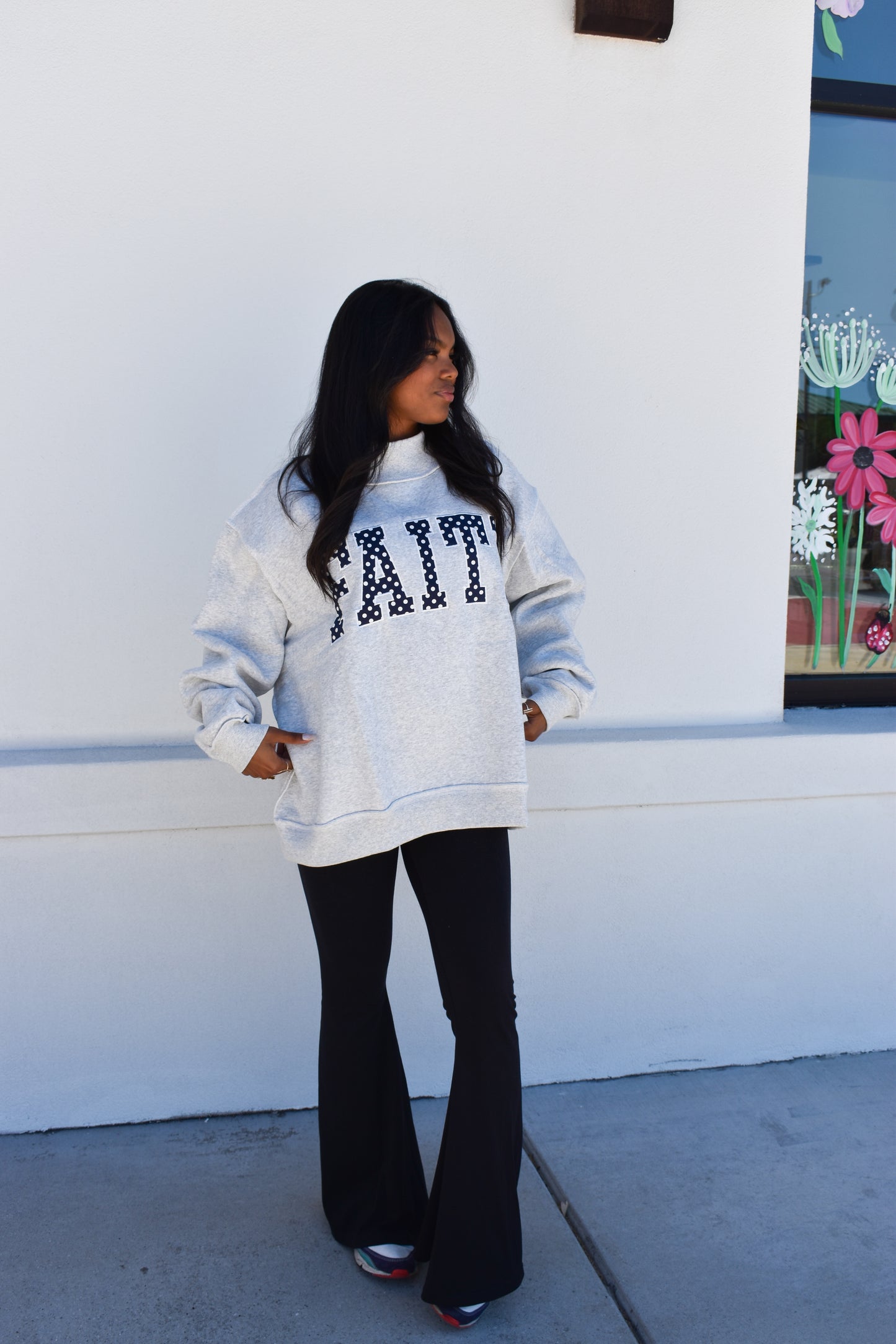 'FAITH' Embroidered Polka Dot Mockneck