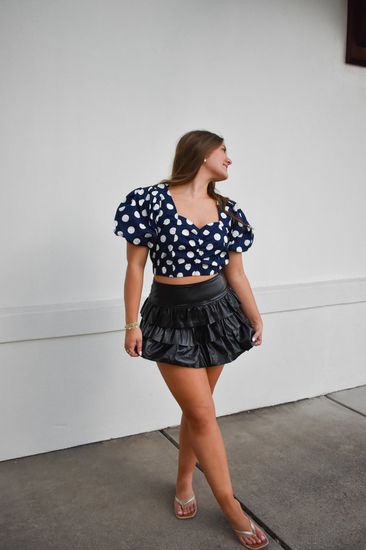 Leather Tiered Ruffle Mini Skort