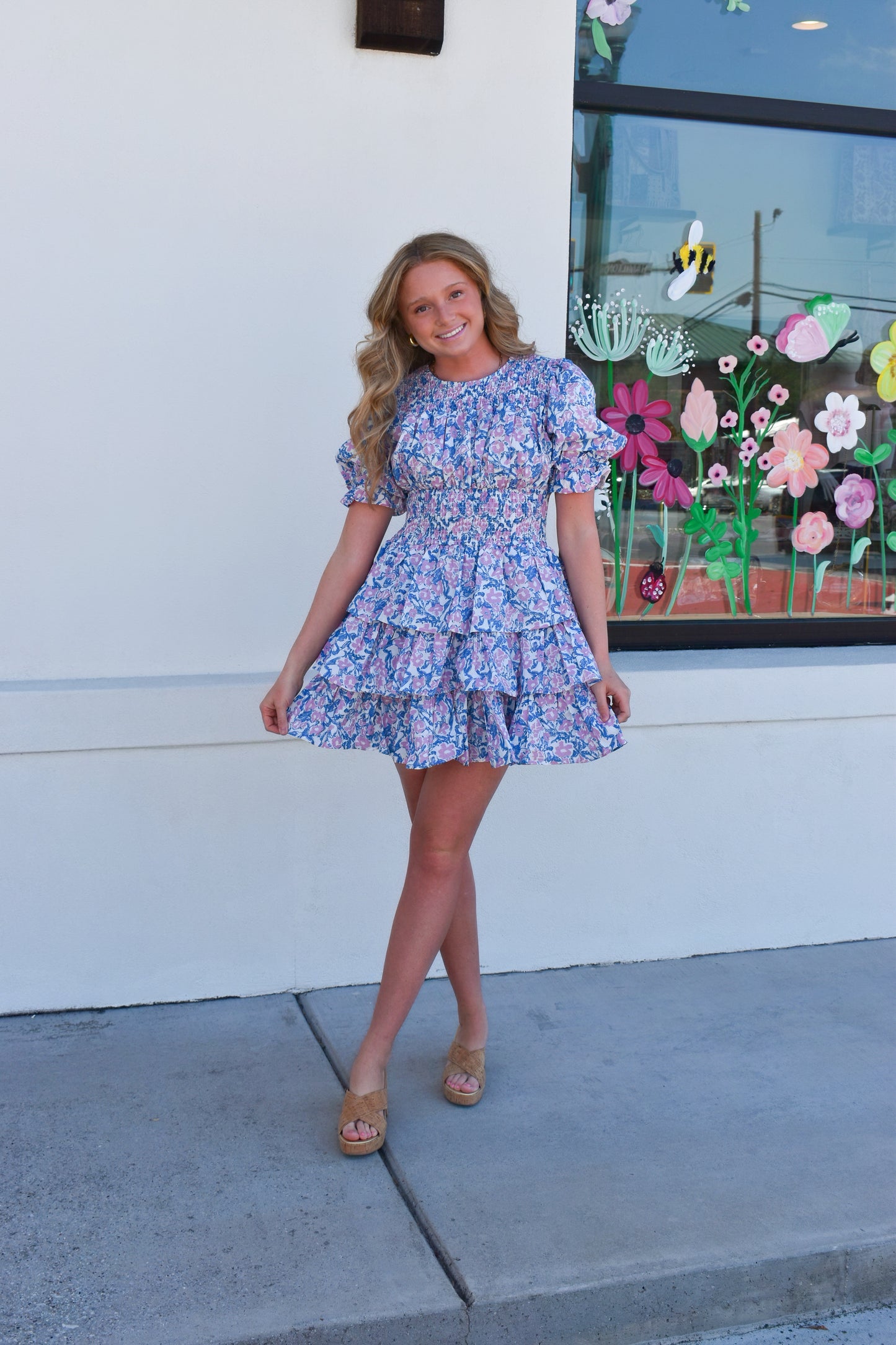 Smocked Neck and Waist Tiered Dress