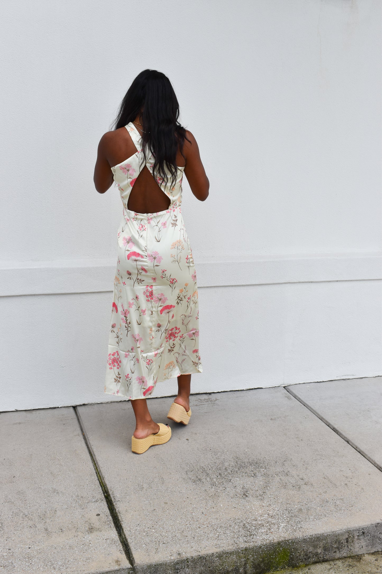 Cowl Neck Floral Midi Dress
