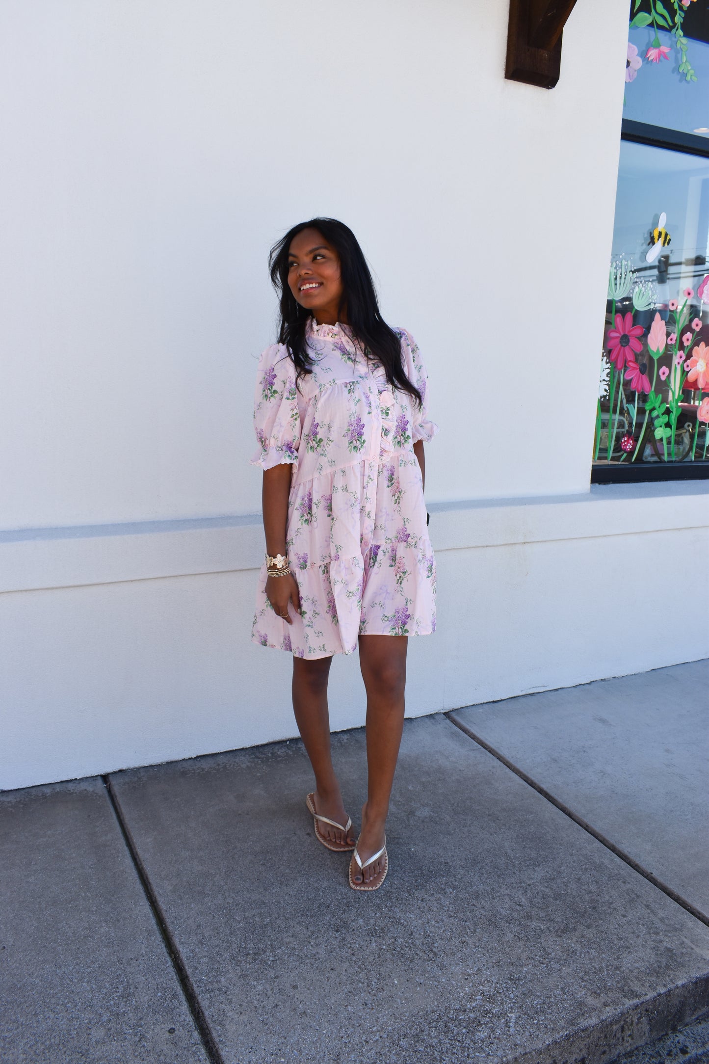 Pink Floral Ruffle Baby Doll Dress
