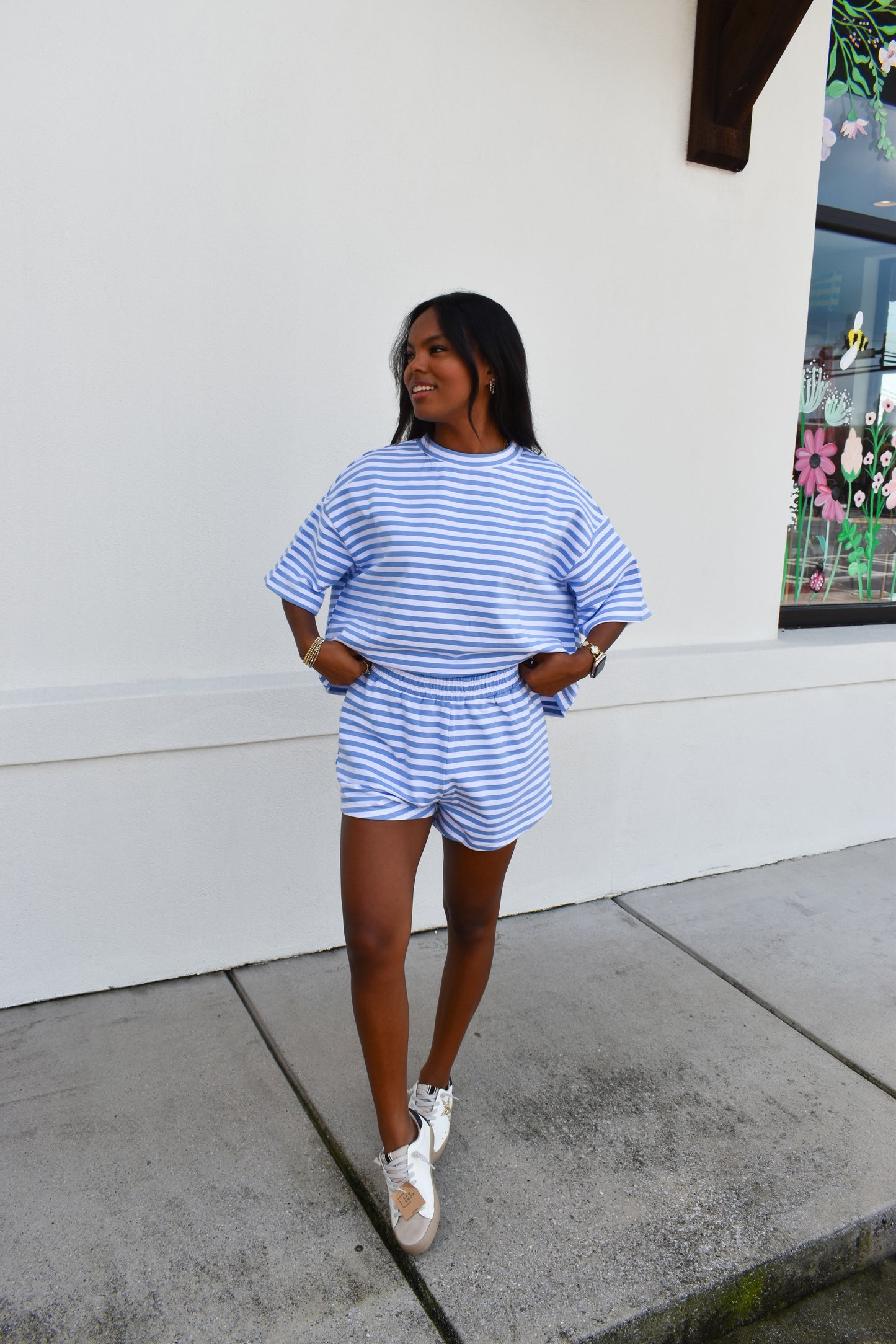 Comfy Elastic Waist Striped Knit Shorts