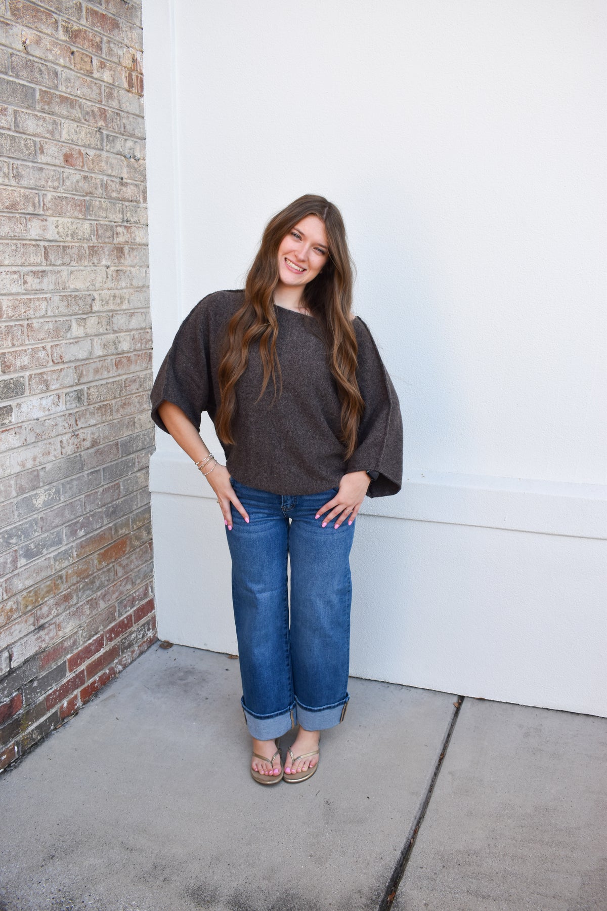 Gloria One Shoulder Knit Top: Brown