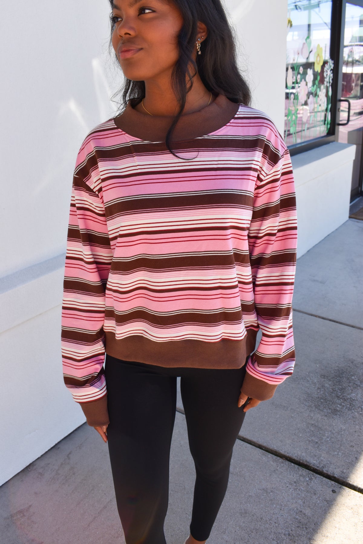 Striped Mockneck: Pink/Brown