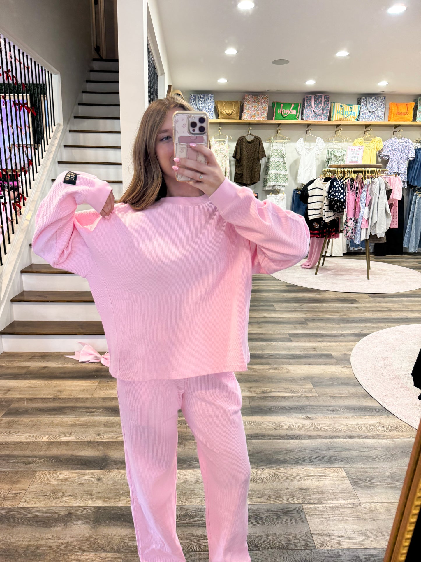 Lulu Mac Waffle Long Sleeve: Light Pink