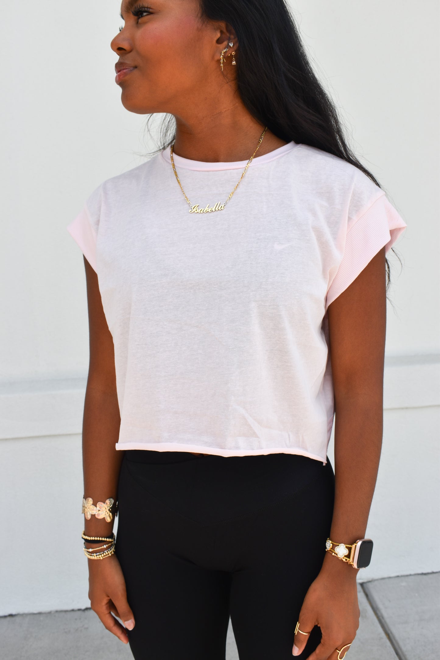 Cutout Back Layering Tee: Pink
