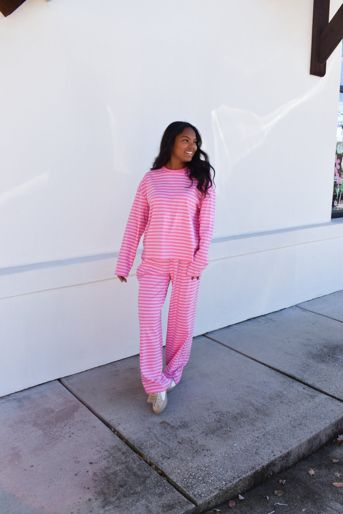 Hot Pink Striped Loungewear Long Sleeve Top