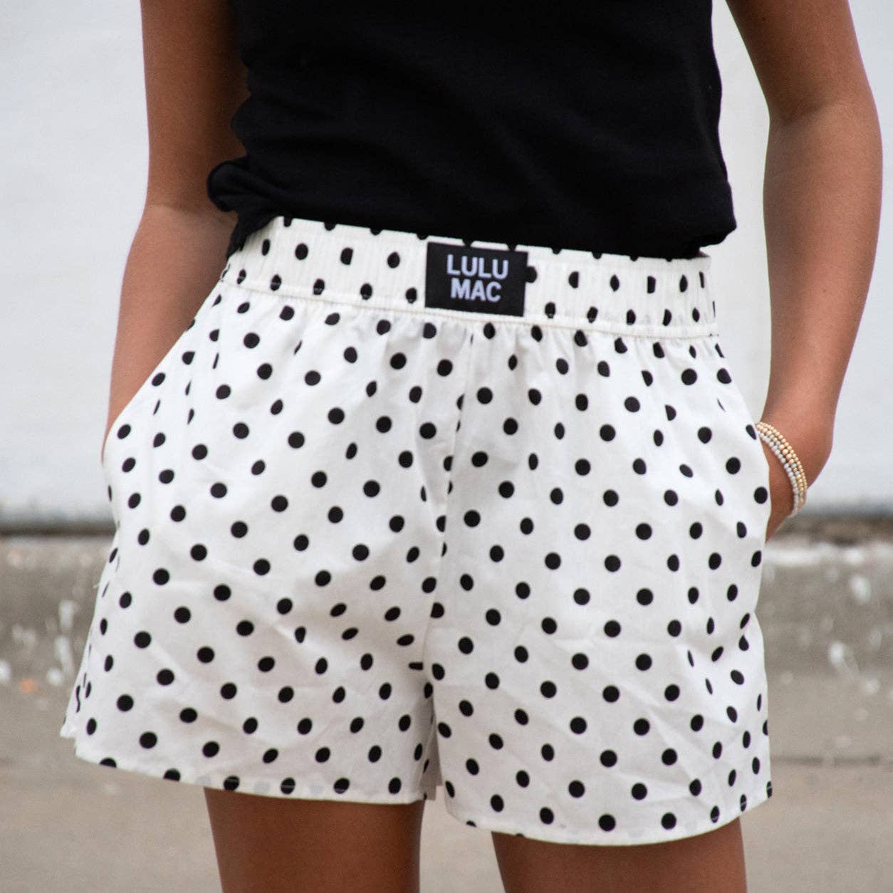 Lulu Mac Shorts: Black and White Polka Dot