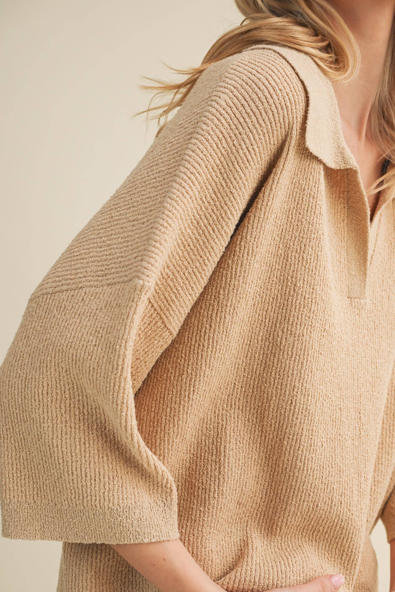 Polo Collar Open V-Neck Pullover