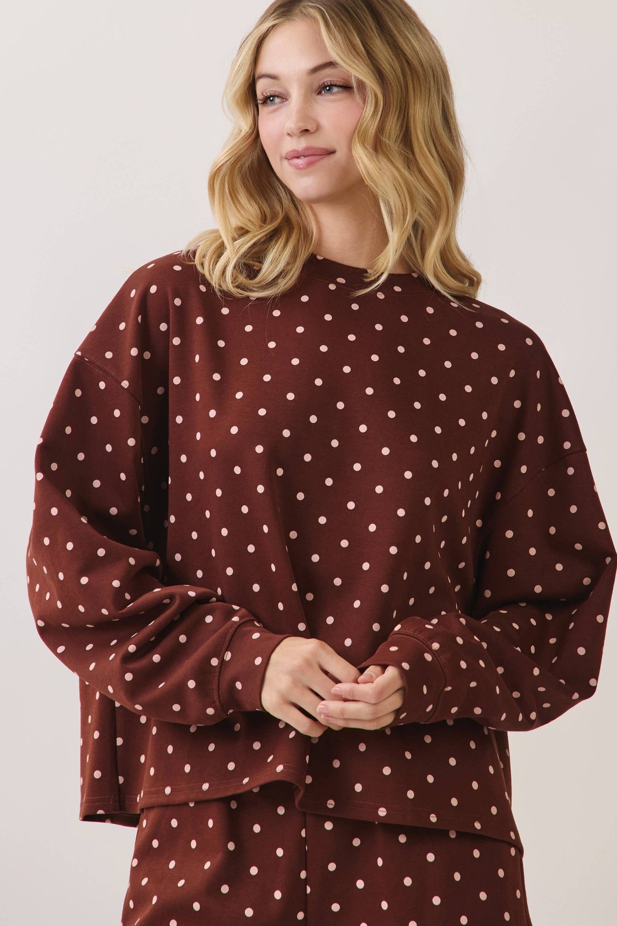 Chocolate Polka Dot Print Lounge Sweatshirt