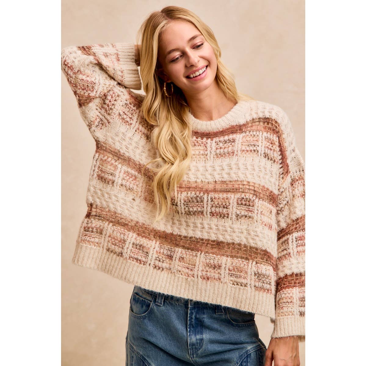 Vintage Soft Check Pattern Chunky Knit Sweater