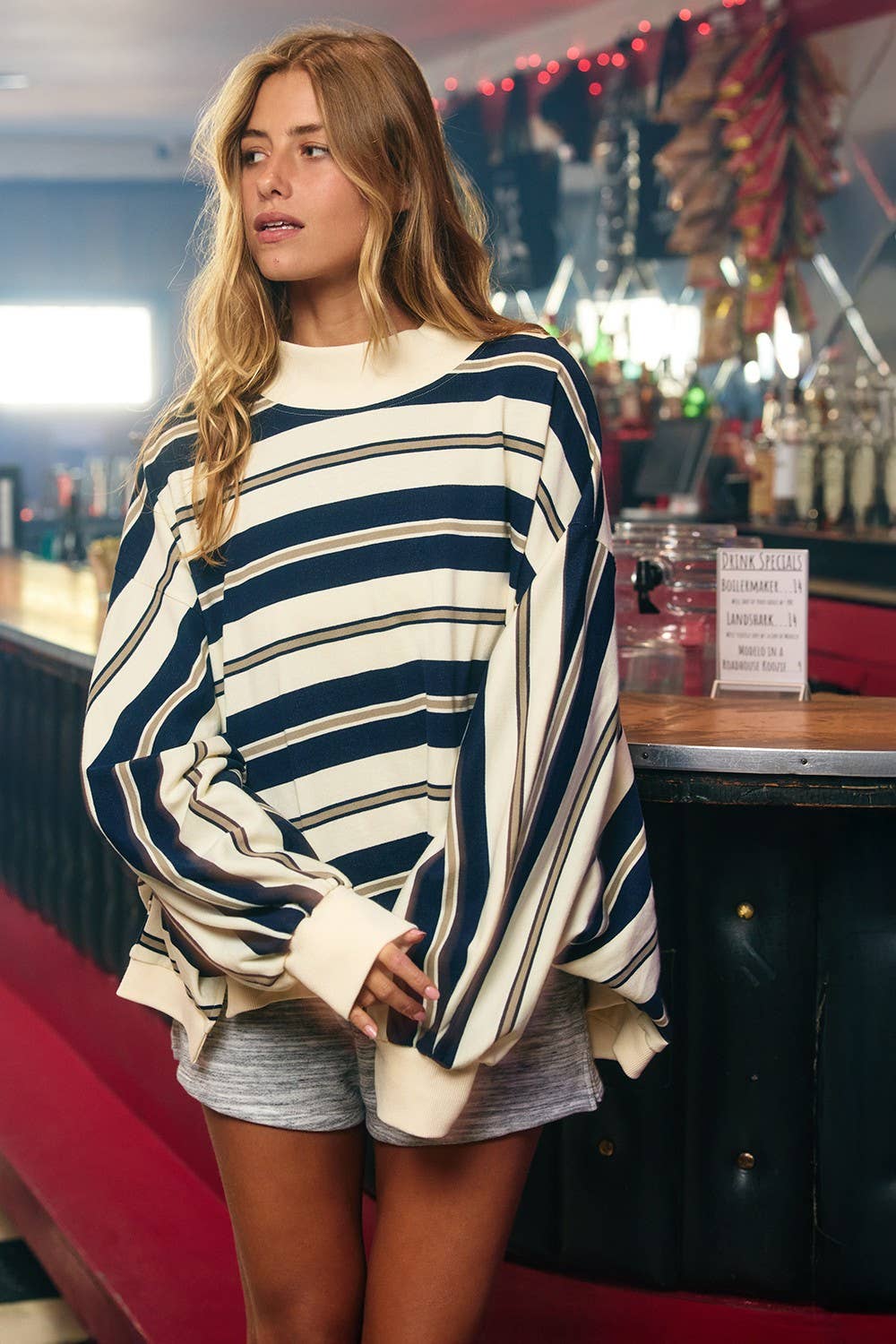 Striped Oversized Crewneck Top