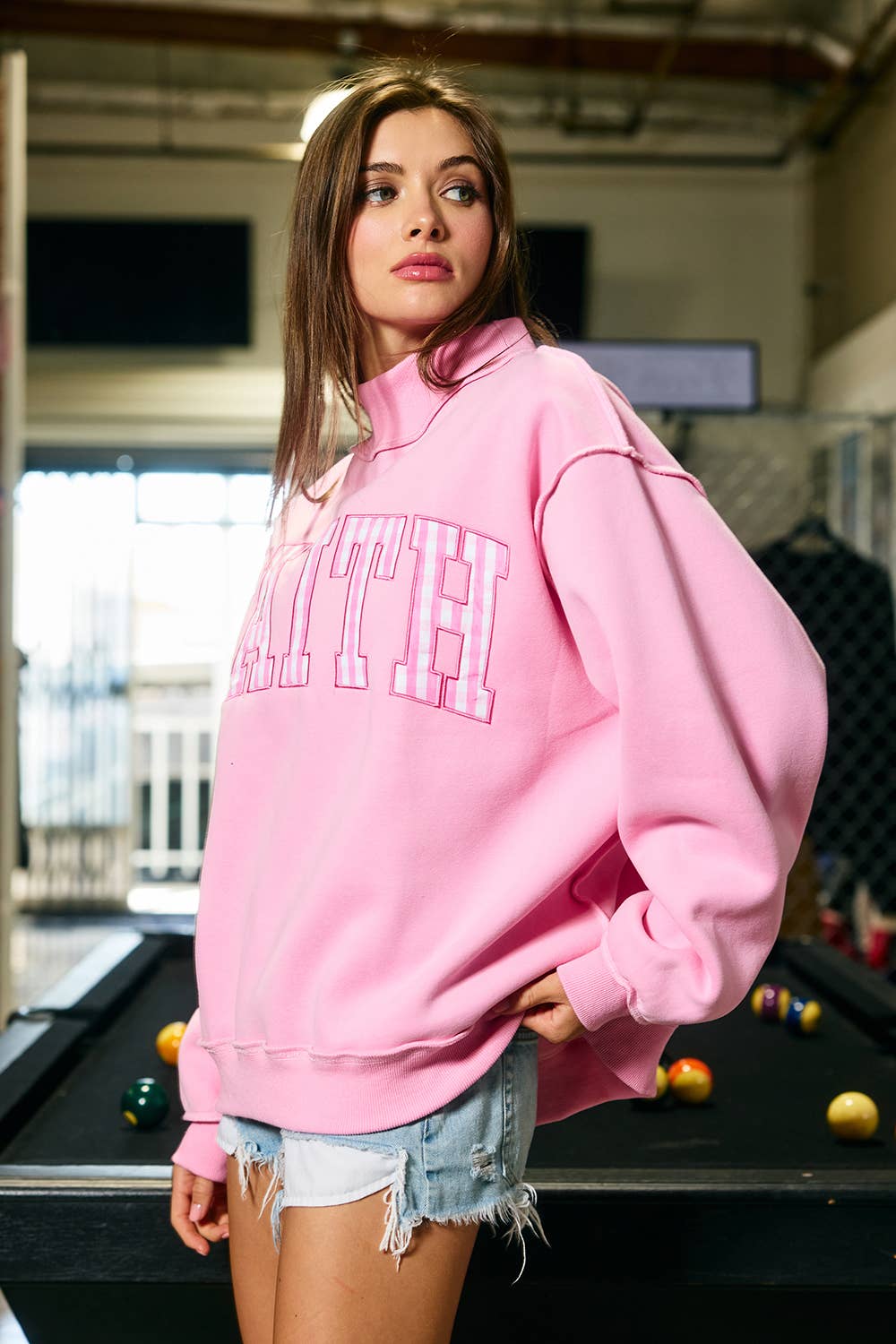 "FAITH" Embroidered Mock Neck