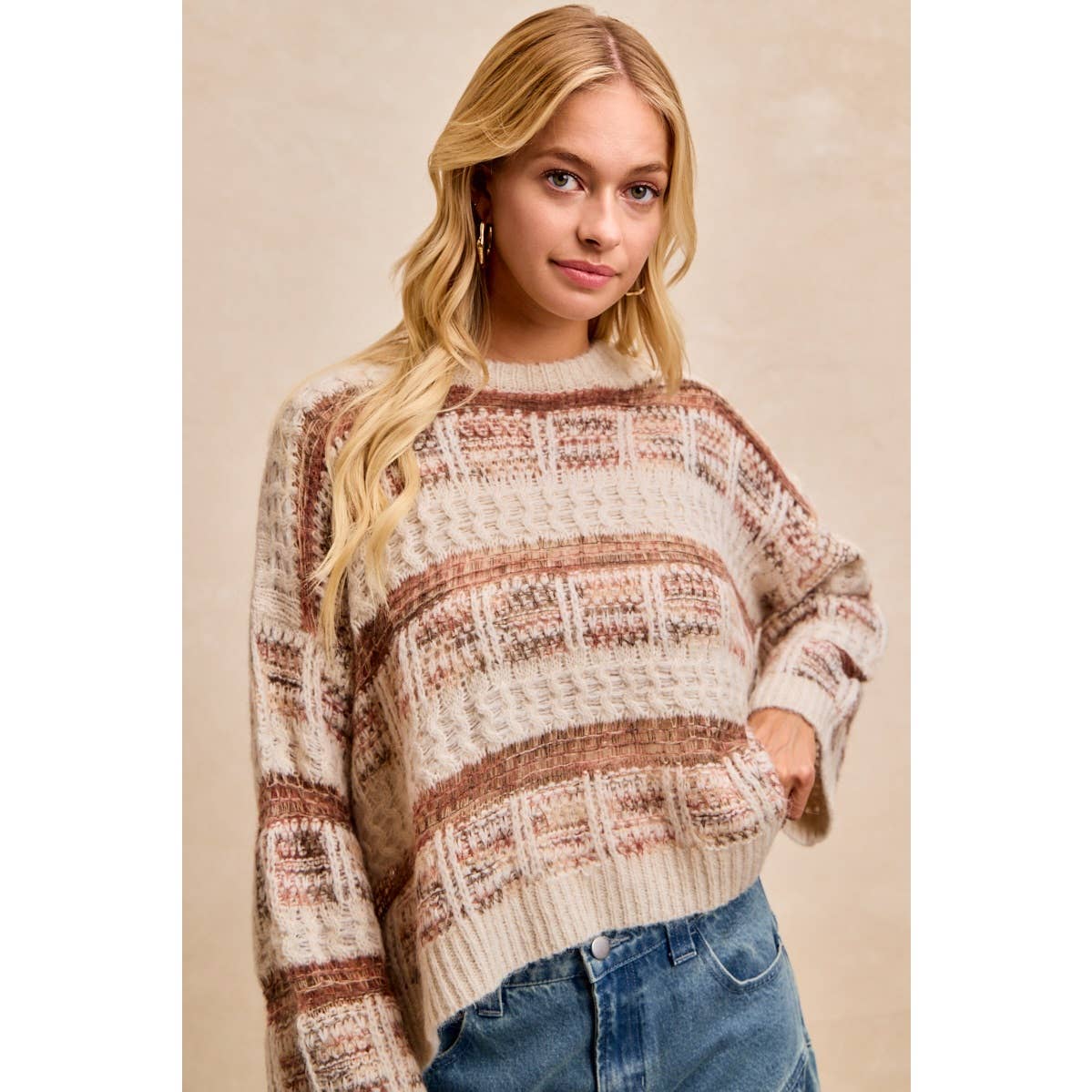 Vintage Soft Check Pattern Chunky Knit Sweater