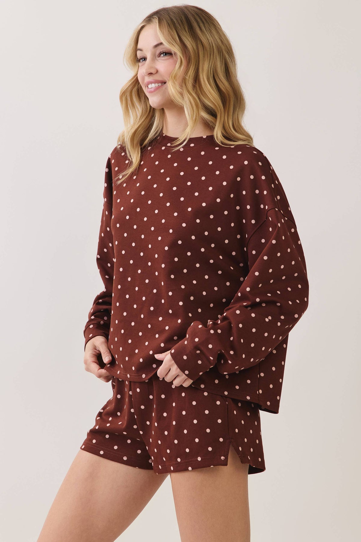 Chocolate Polka Dot Print Lounge Sweatshirt