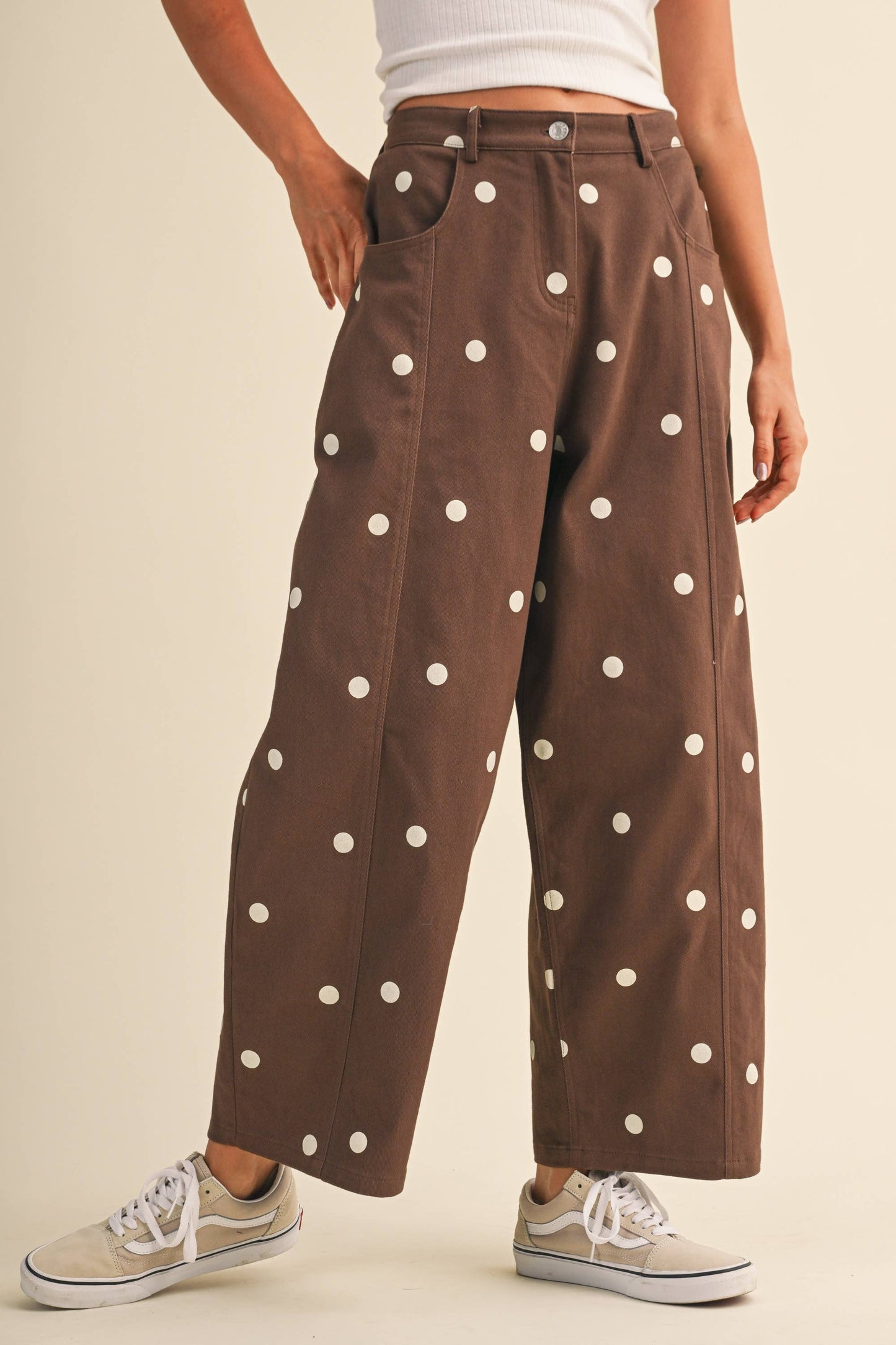 Polka Dot Brown Barrel Jean