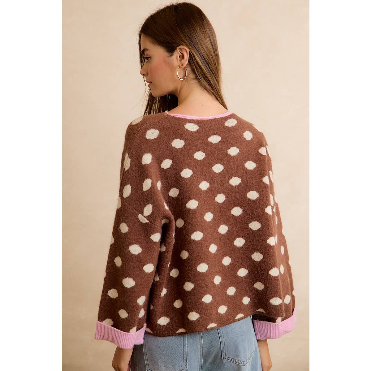 Pink & Cocoa Polka Dot Sweater