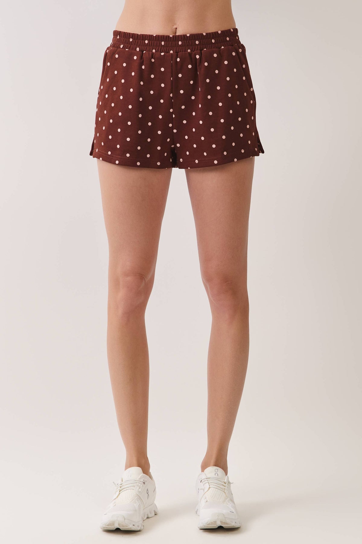 Chocolate Polka Dot Elastic Waistband Athletic Shorts