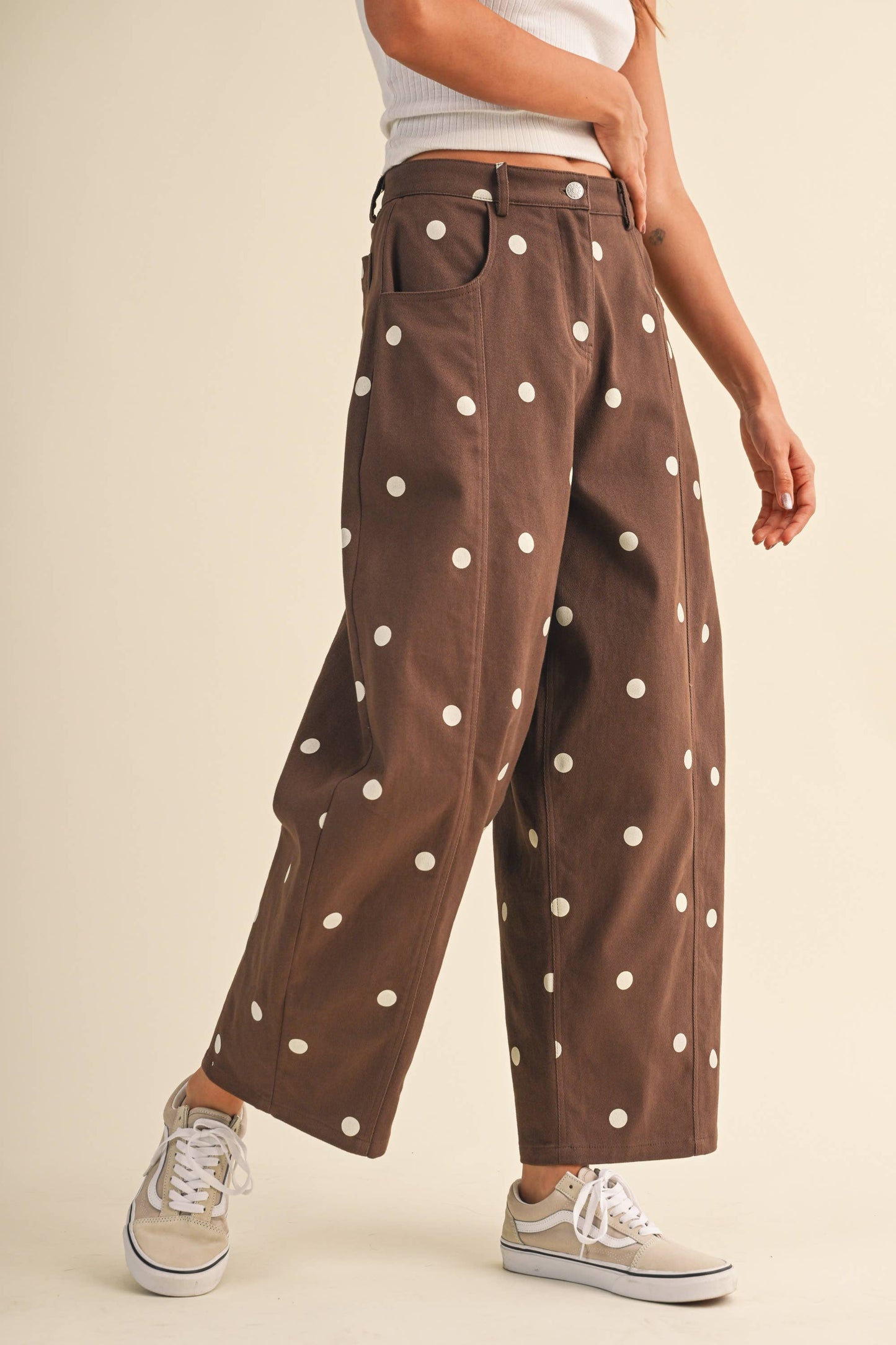 Polka Dot Brown Barrel Jean