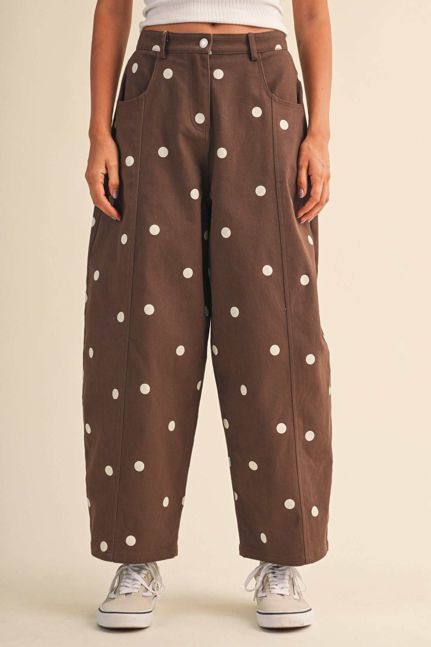 Polka Dot Brown Barrel Jean