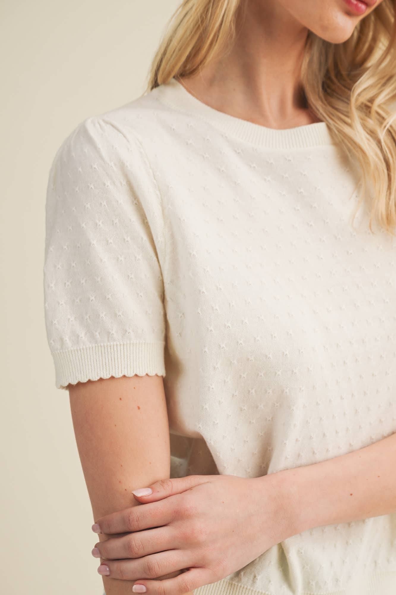 Starburst Pointelle Puff Sleeve Sweater