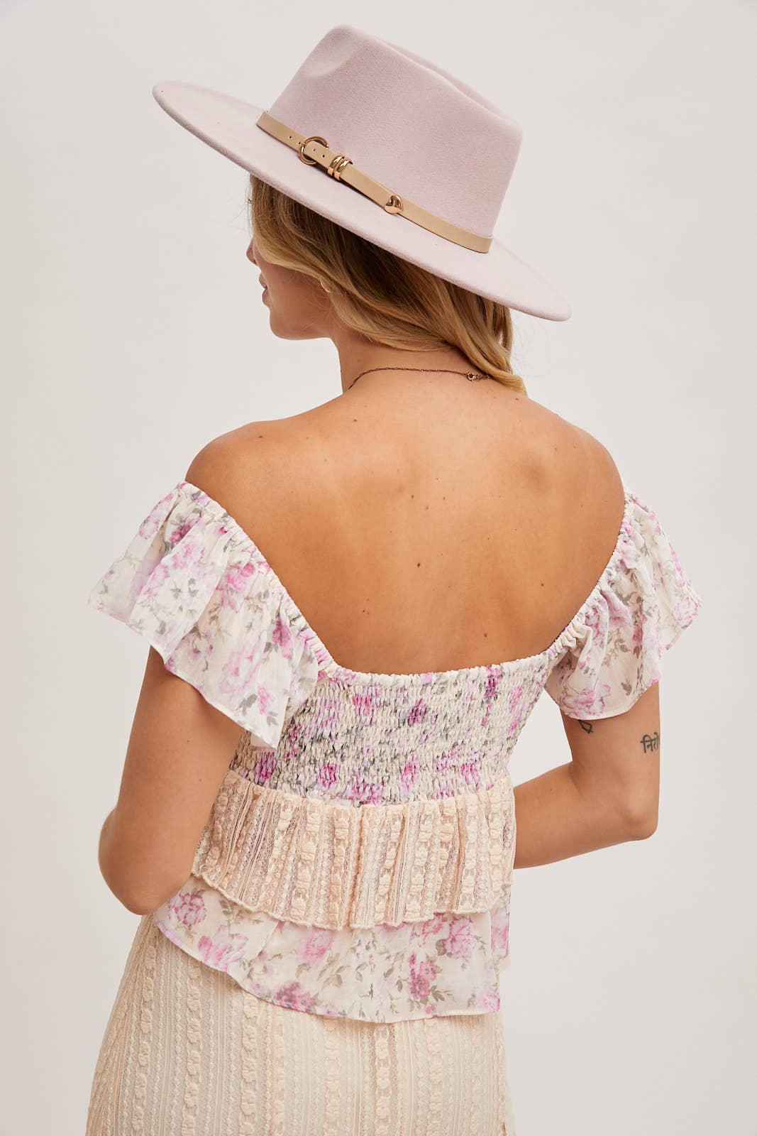 Floral Print Ruffle Lace Sweetheart Top