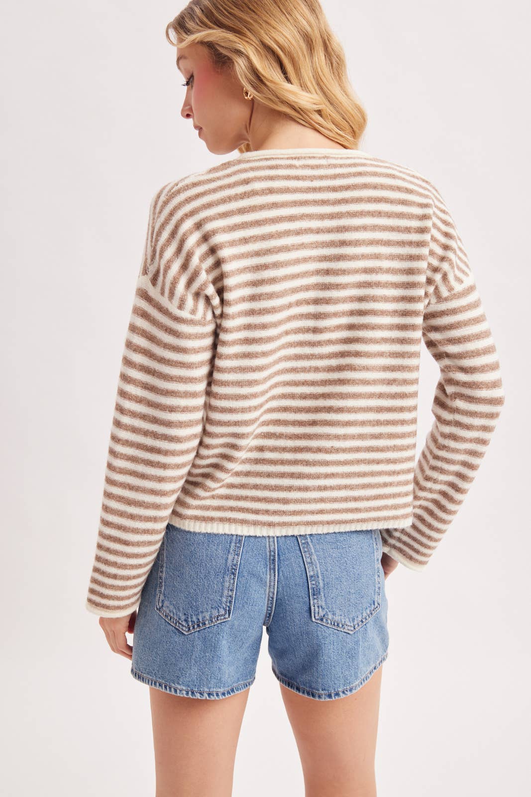 Beige Stripe Henley Pullover