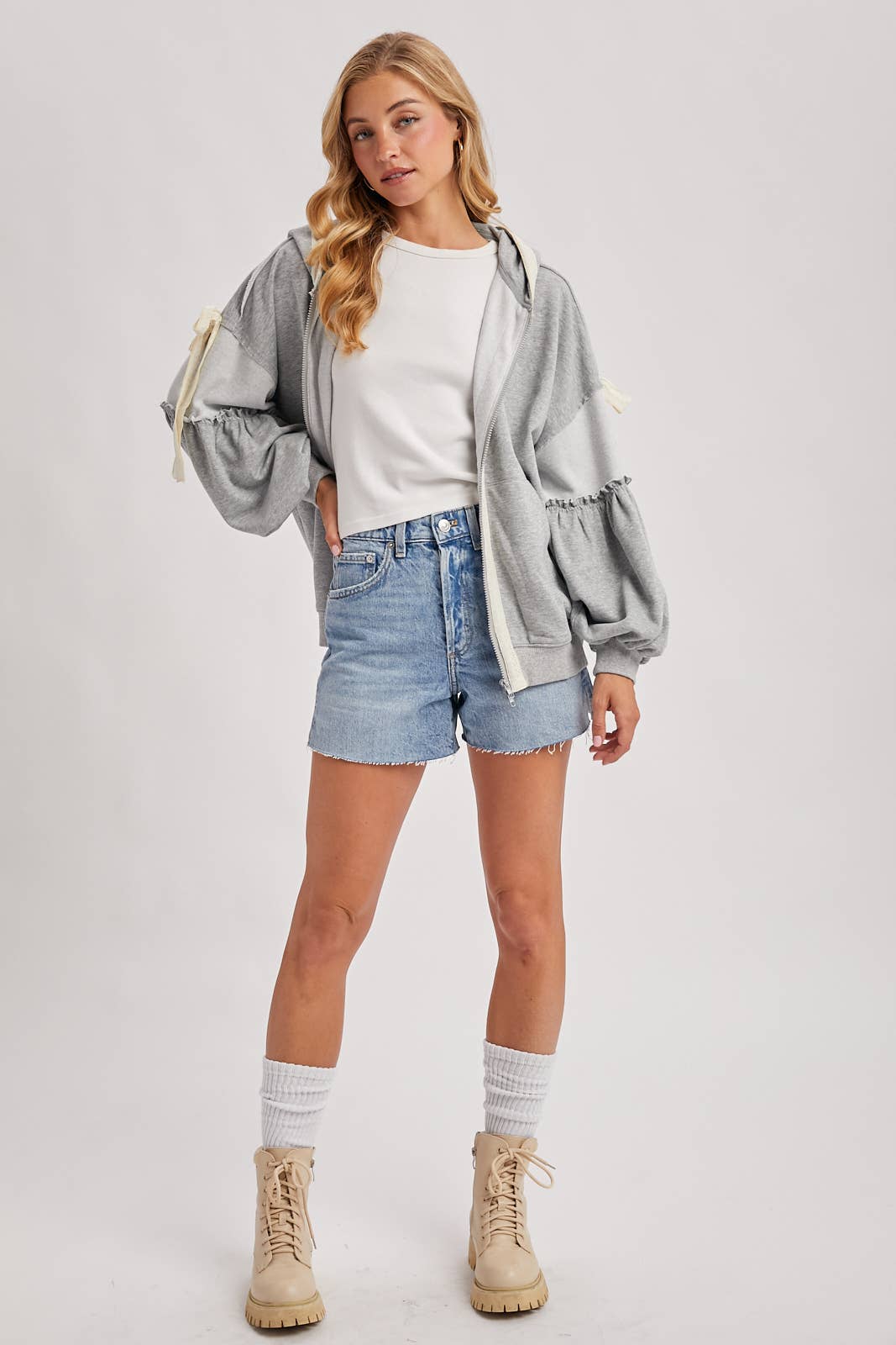 Bow Lace Hoodie W/ Double Zipper