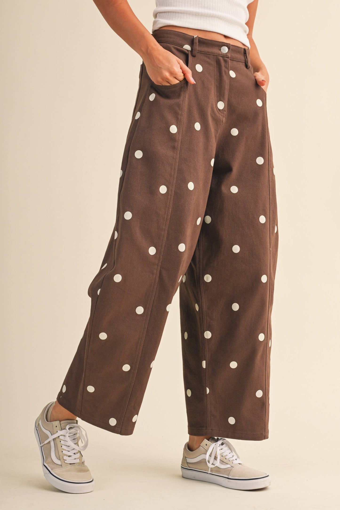 Polka Dot Brown Barrel Jean