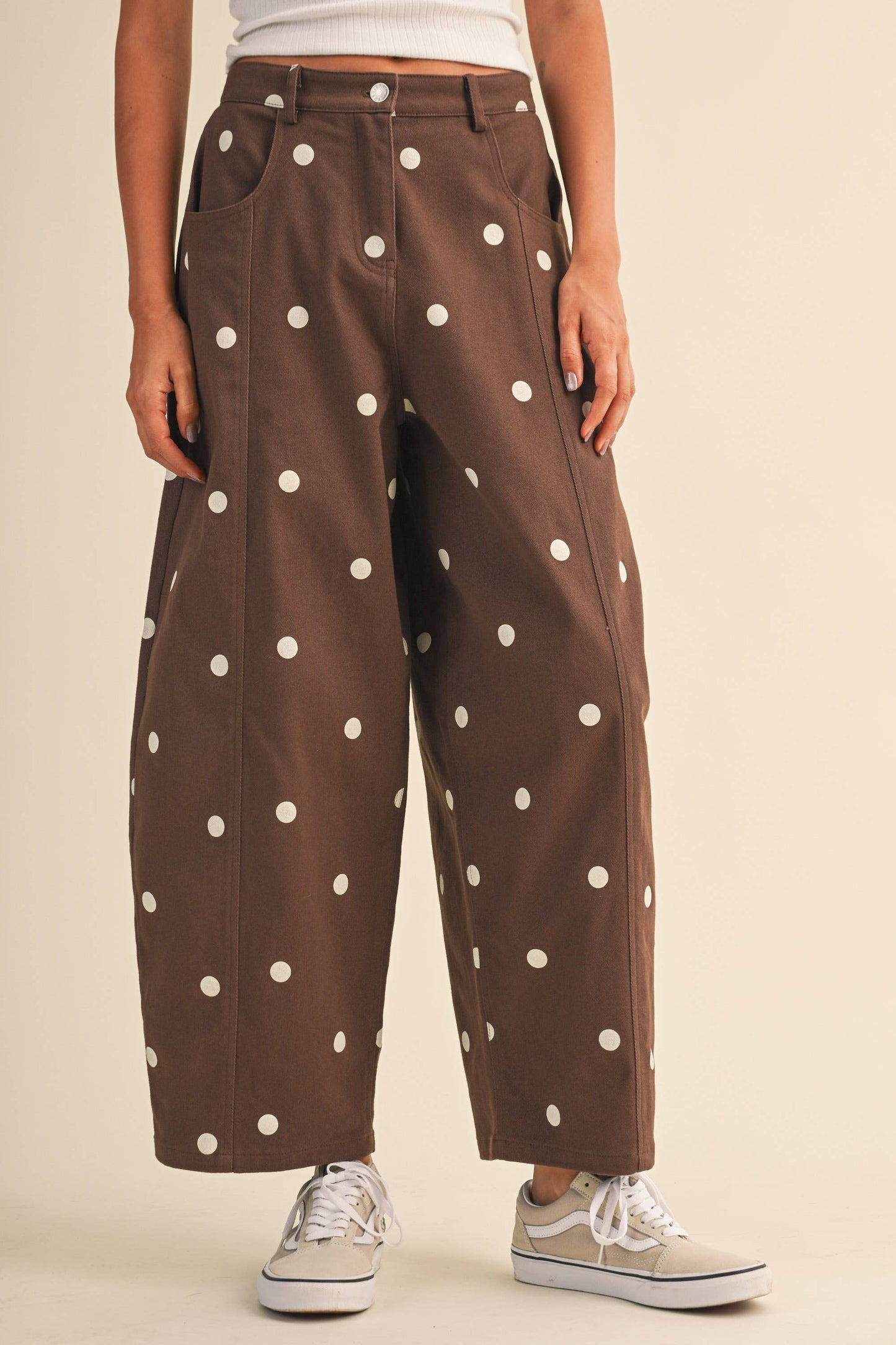 Polka Dot Brown Barrel Jean