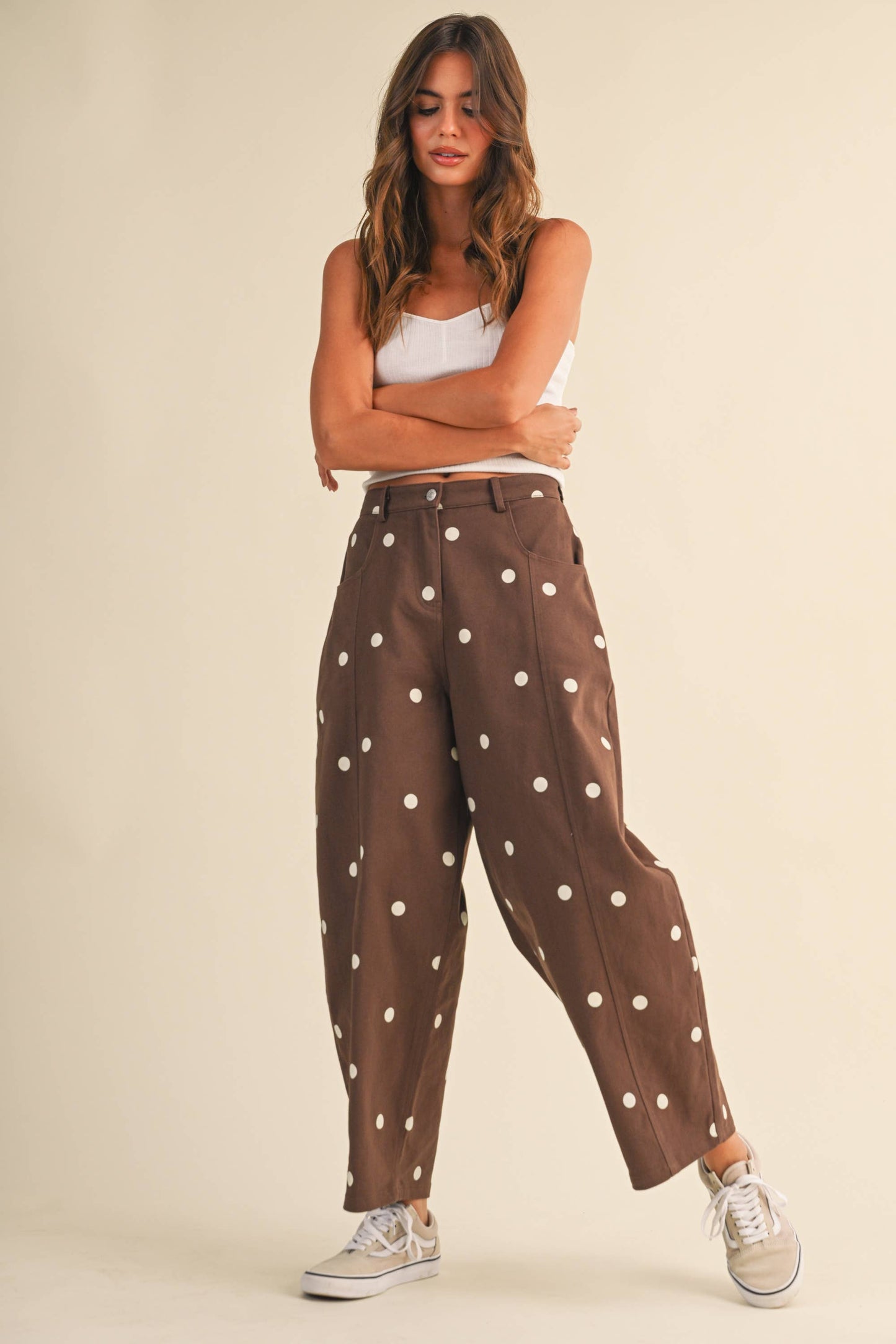 Polka Dot Brown Barrel Jean