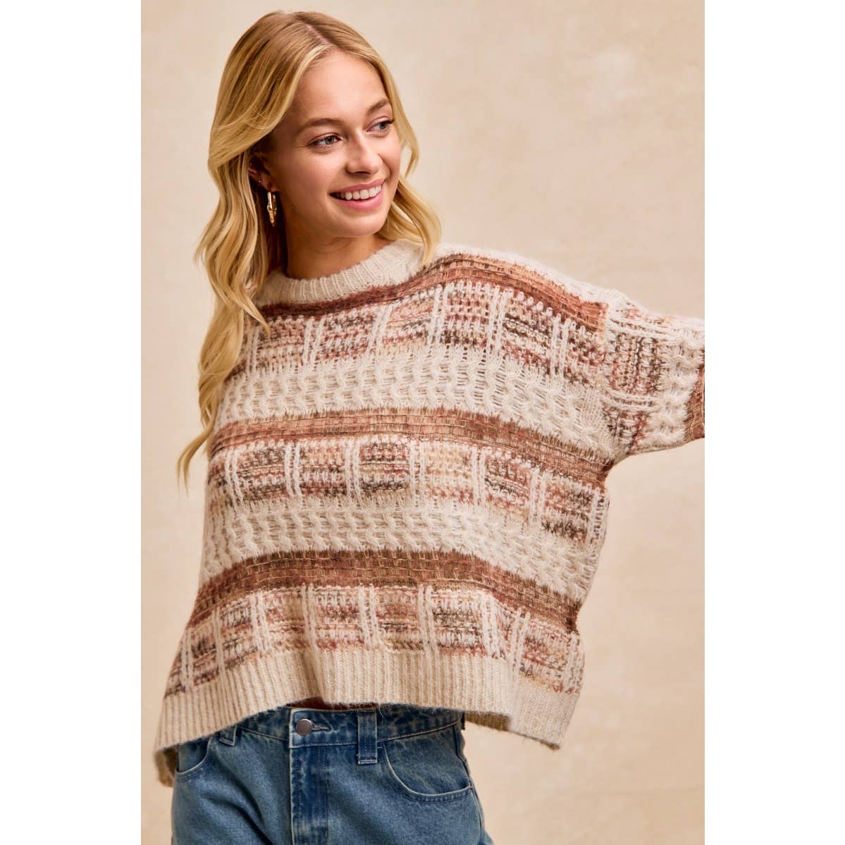 Vintage Soft Check Pattern Chunky Knit Sweater