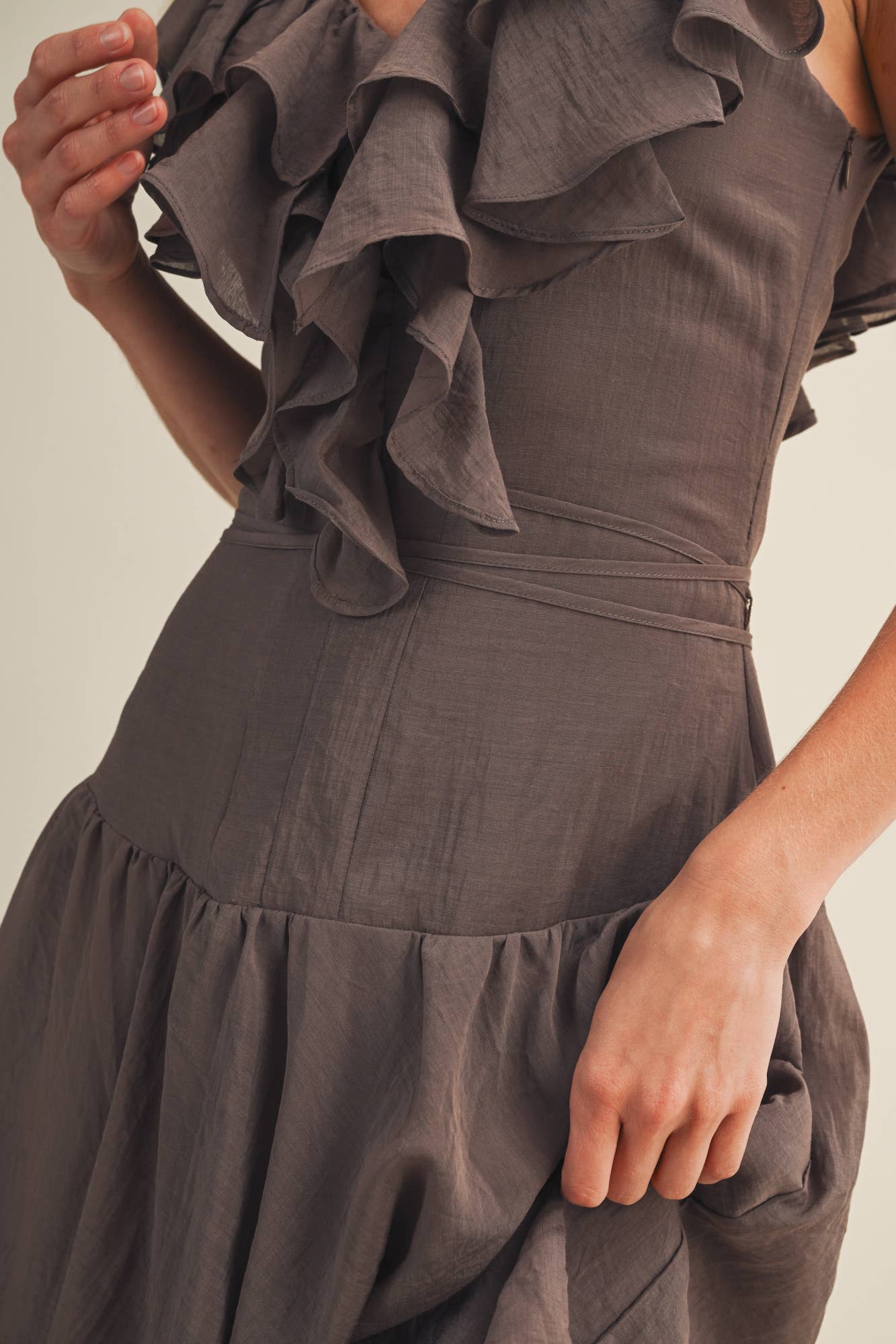 V-Neck Ruffle Cascade Tiered Dress