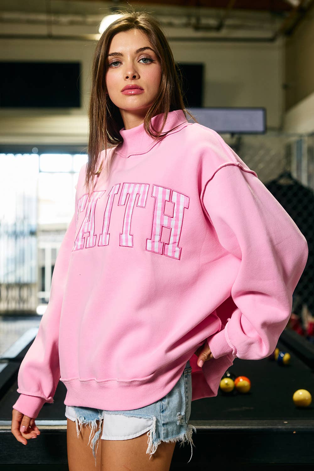 "FAITH" Embroidered Mock Neck
